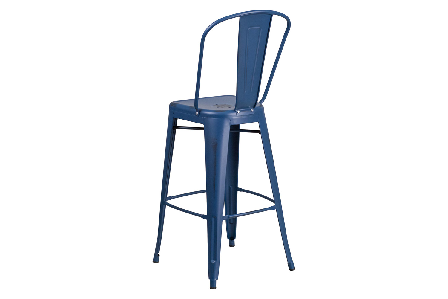 BLNK Cindy Commercial Metal Distressed Indoor-Outdoor Bar Stool with Back - Antique Blue