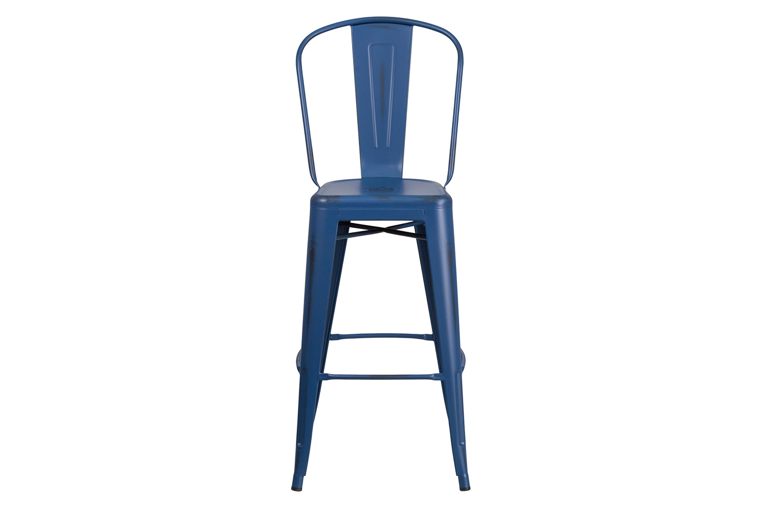 BLNK Cindy Commercial Metal Distressed Indoor-Outdoor Bar Stool with Back - Antique Blue