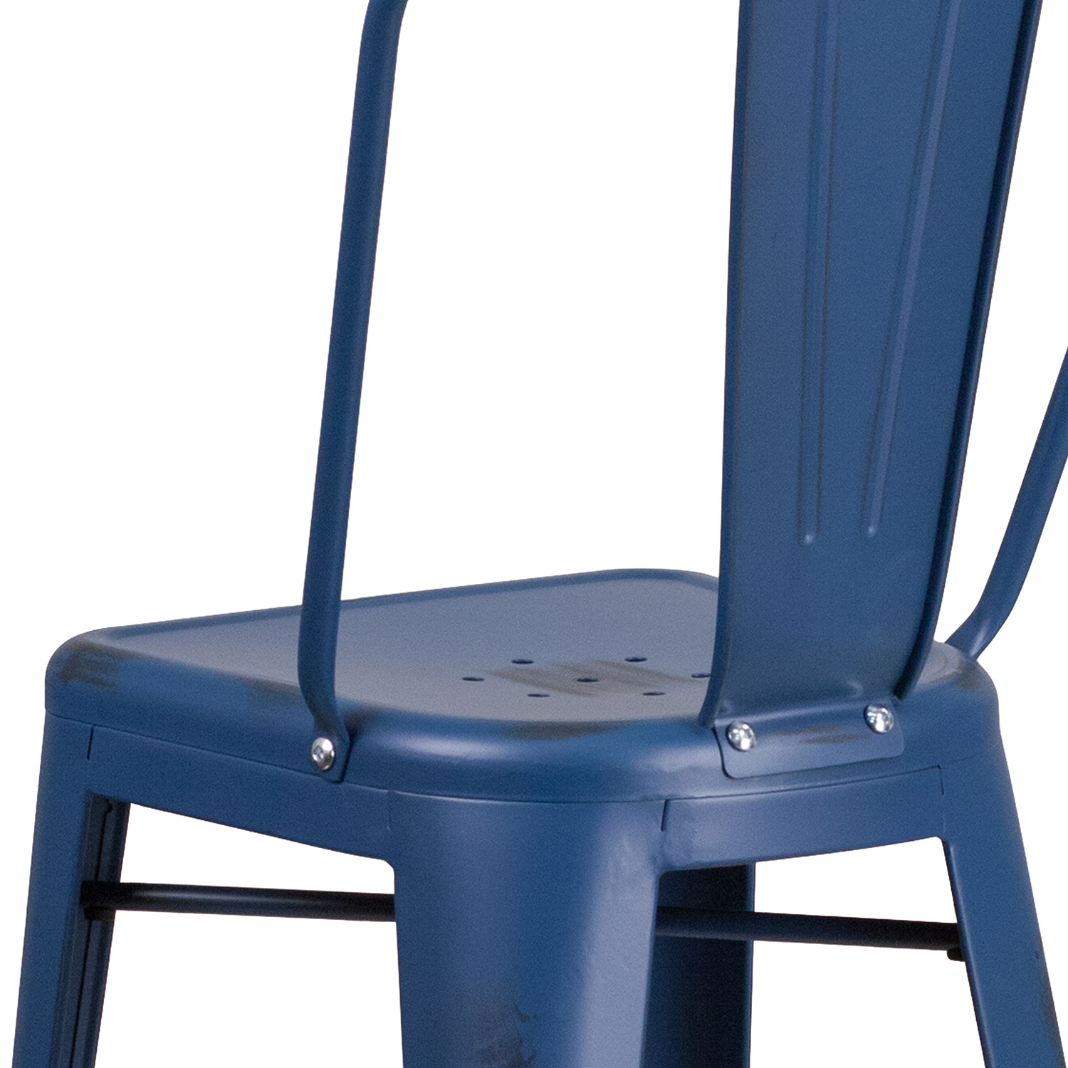 BLNK Cindy Commercial Metal Distressed Indoor-Outdoor Bar Stool with Back - Antique Blue