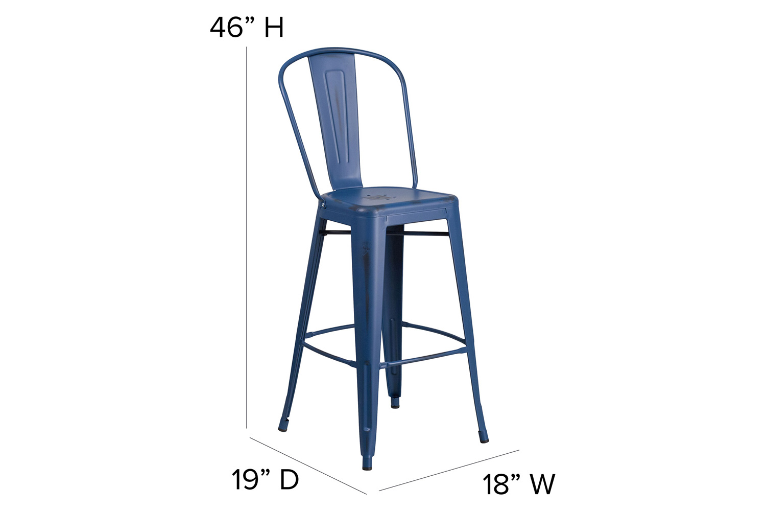 BLNK Cindy Commercial Metal Distressed Indoor-Outdoor Bar Stool with Back - Antique Blue