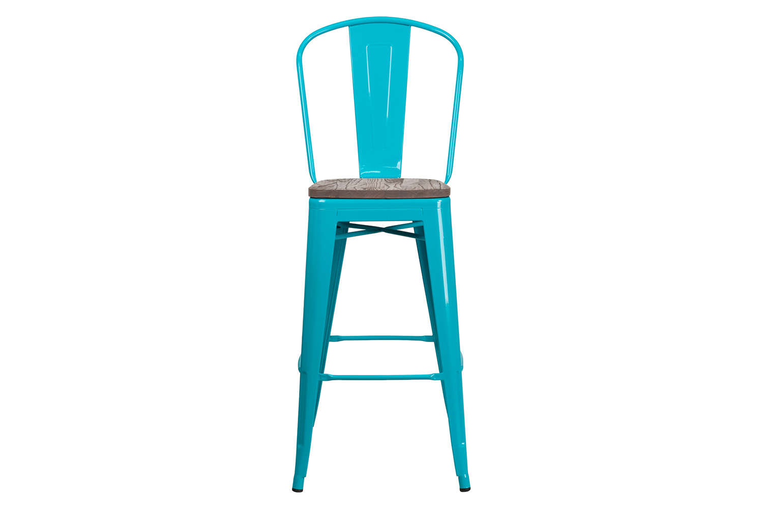 BLNK Cindy Metal Bar Stool with Back and Wood Seat - Crystal Teal/Blue