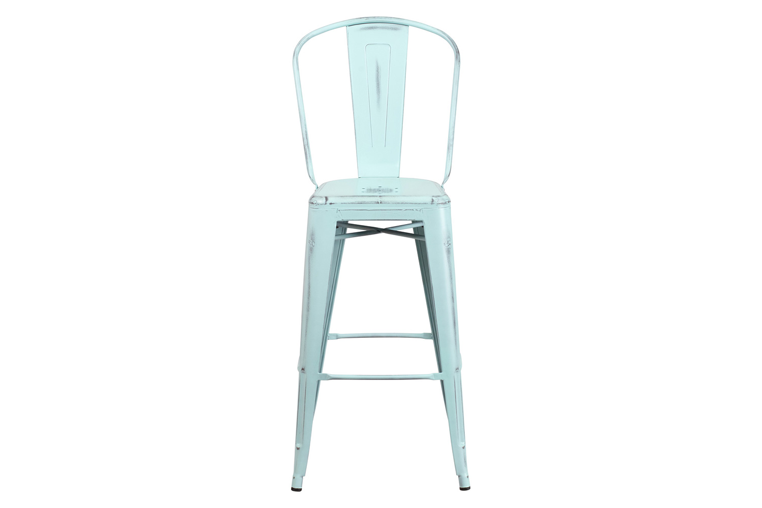 BLNK Cindy Commercial Metal Distressed Indoor-Outdoor Bar Stool with Back - Green/Blue