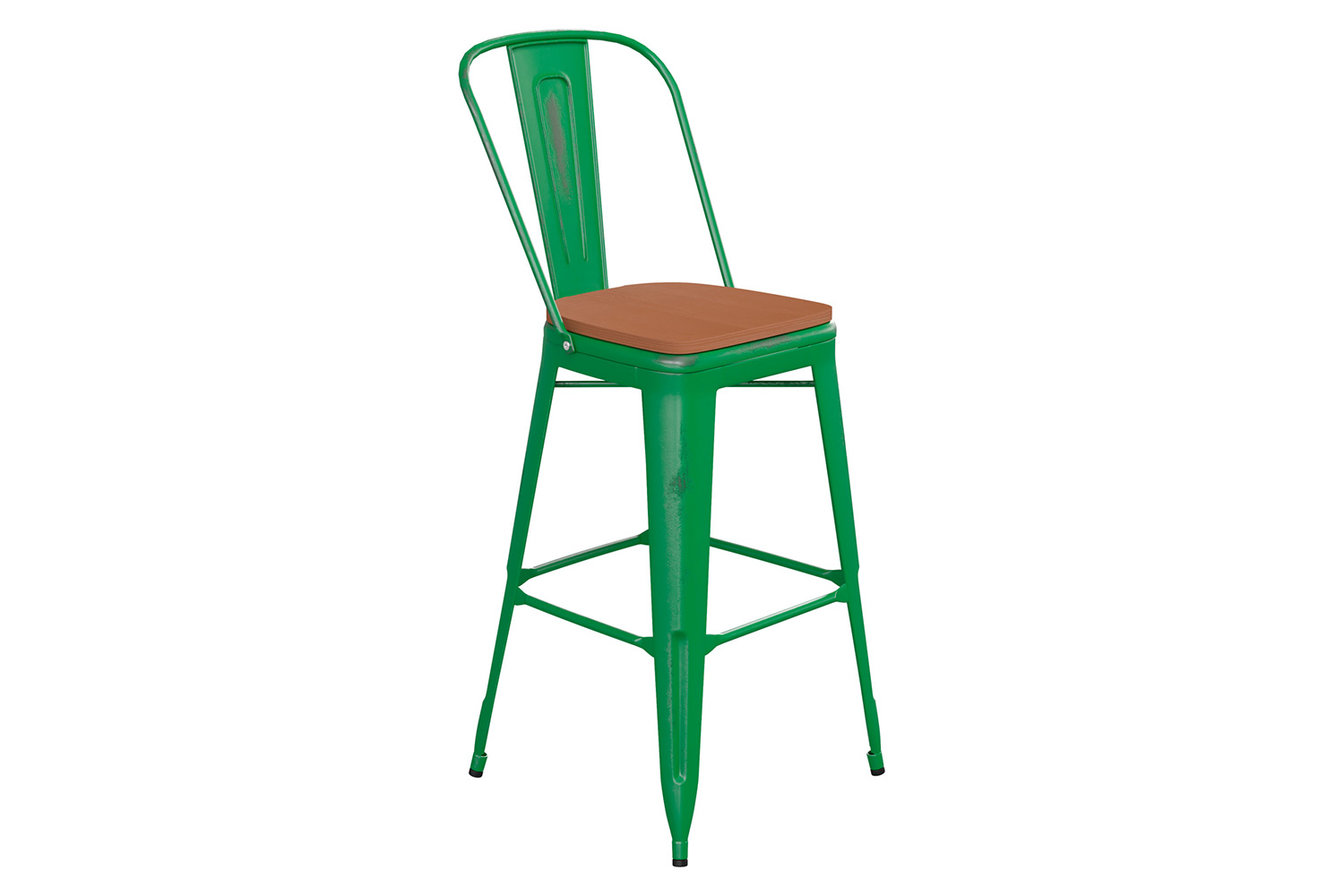 BLNK Carly Commercial Metal Indoor-Outdoor Bar Stool with Back with Poly Resin Wood Seat - Green/Teak