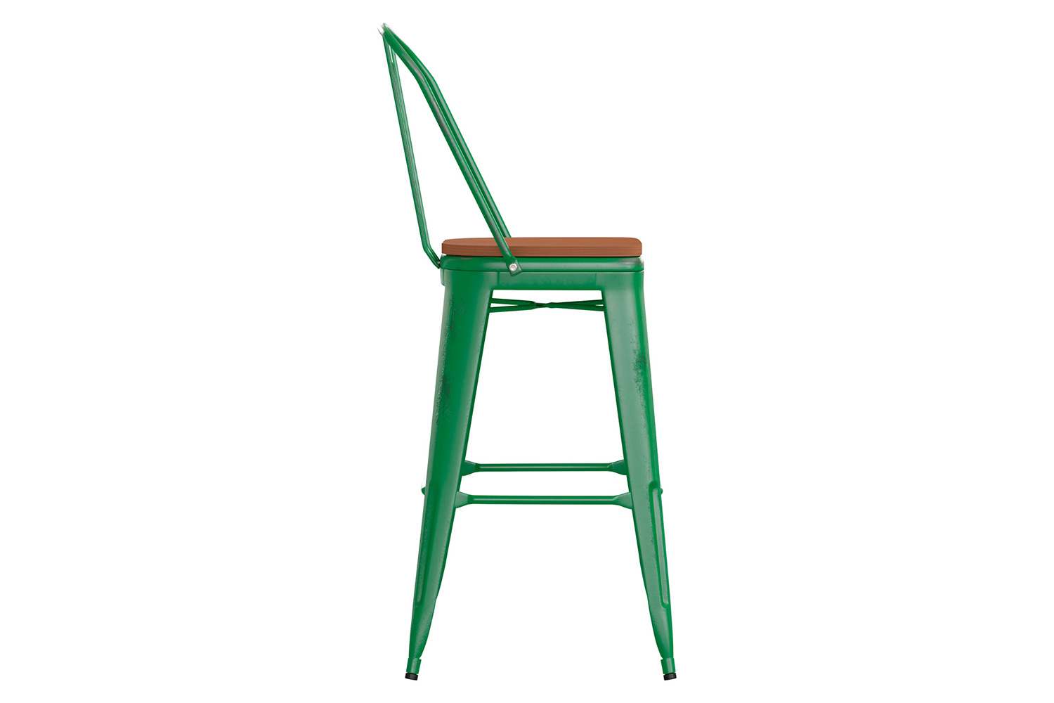 BLNK Carly Commercial Metal Indoor-Outdoor Bar Stool with Back with Poly Resin Wood Seat - Green/Teak