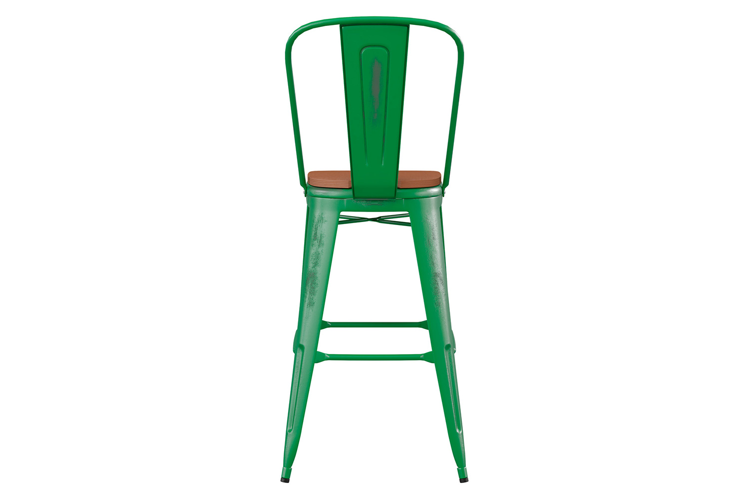 BLNK Carly Commercial Metal Indoor-Outdoor Bar Stool with Back with Poly Resin Wood Seat - Green/Teak