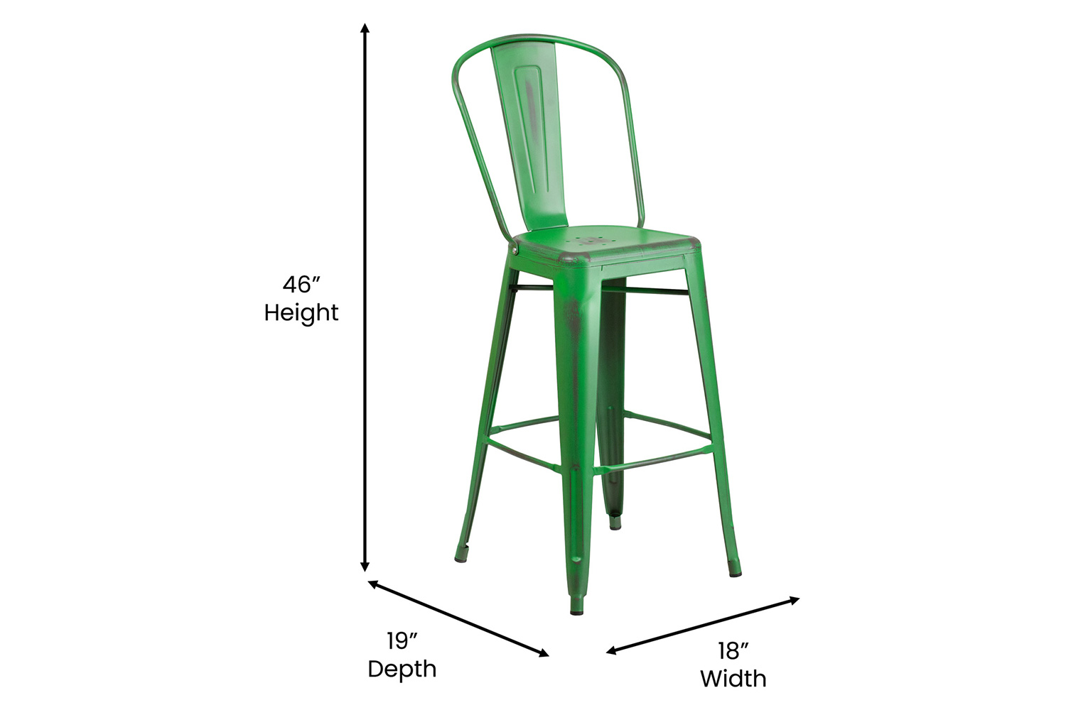 BLNK Carly Commercial Metal Indoor-Outdoor Bar Stool with Back with Poly Resin Wood Seat - Green/Teak