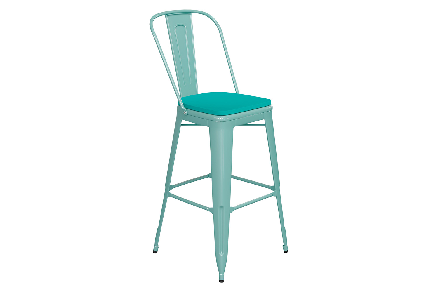 BLNK Carly Commercial Metal Indoor-Outdoor Bar Stool with Back with Poly Resin Wood Seat - Mint Green