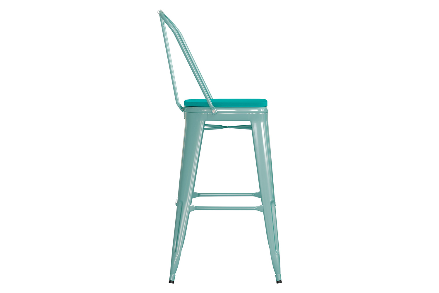 BLNK Carly Commercial Metal Indoor-Outdoor Bar Stool with Back with Poly Resin Wood Seat - Mint Green