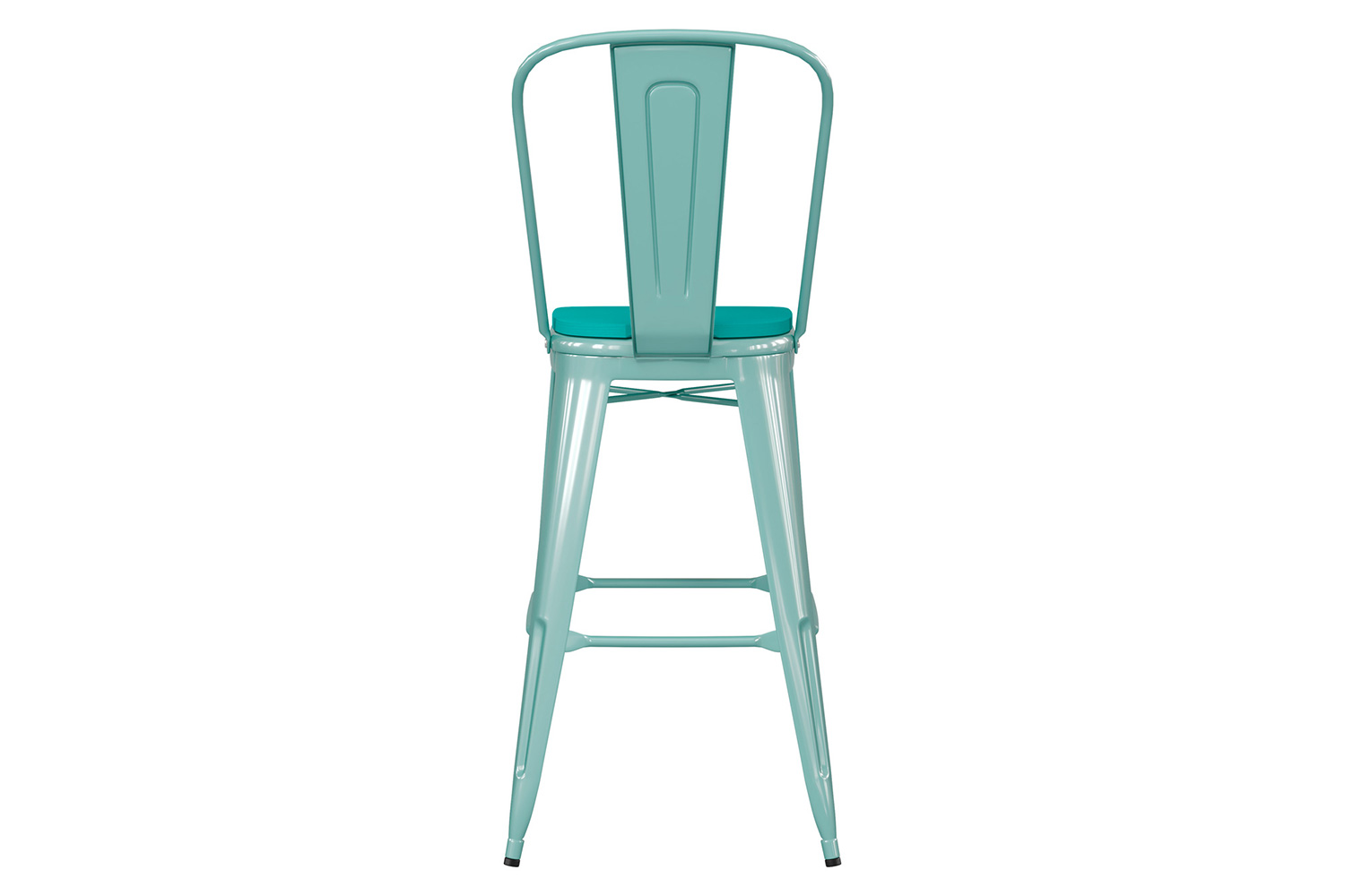 BLNK Carly Commercial Metal Indoor-Outdoor Bar Stool with Back with Poly Resin Wood Seat - Mint Green