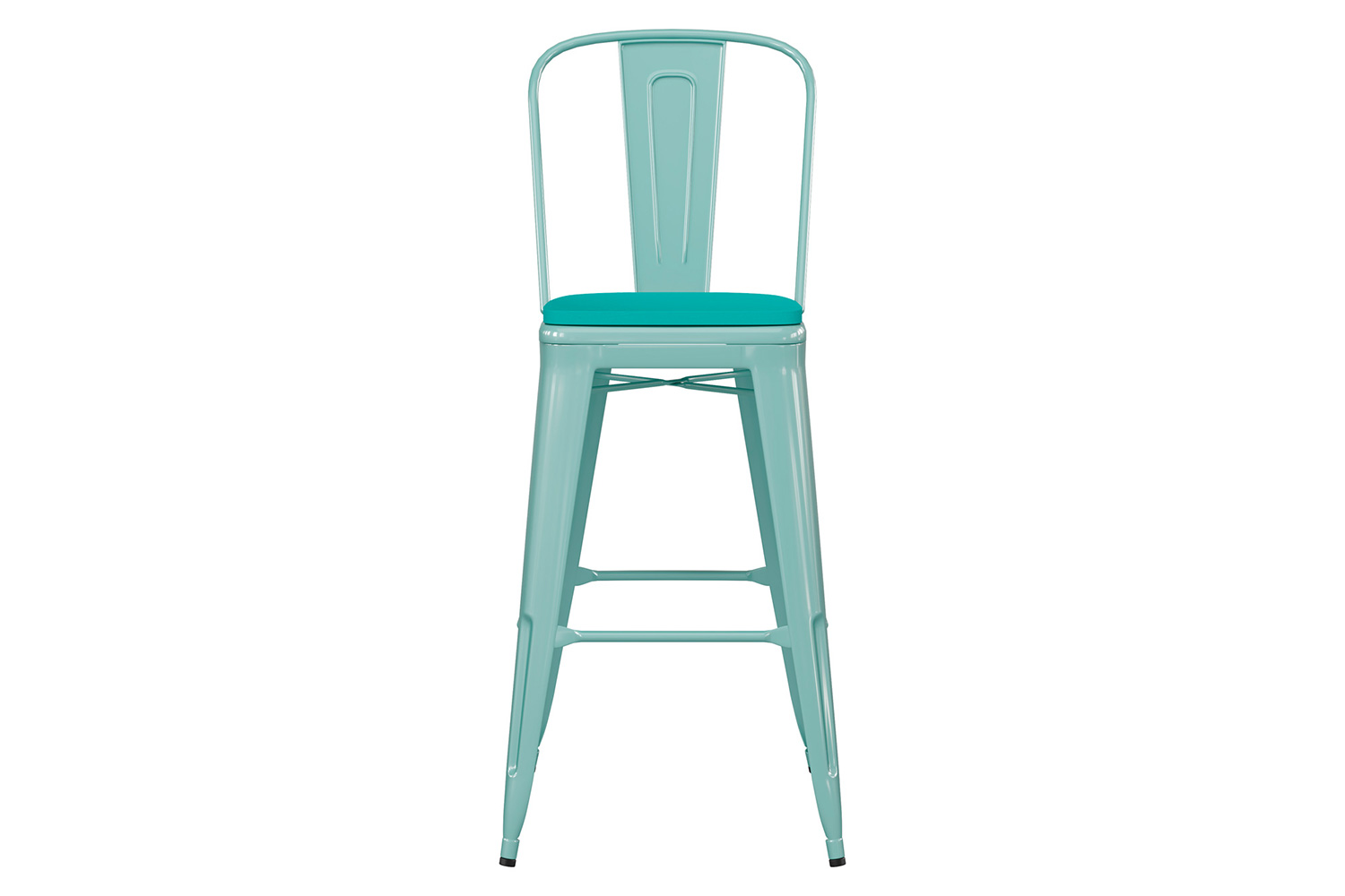 BLNK Carly Commercial Metal Indoor-Outdoor Bar Stool with Back with Poly Resin Wood Seat - Mint Green