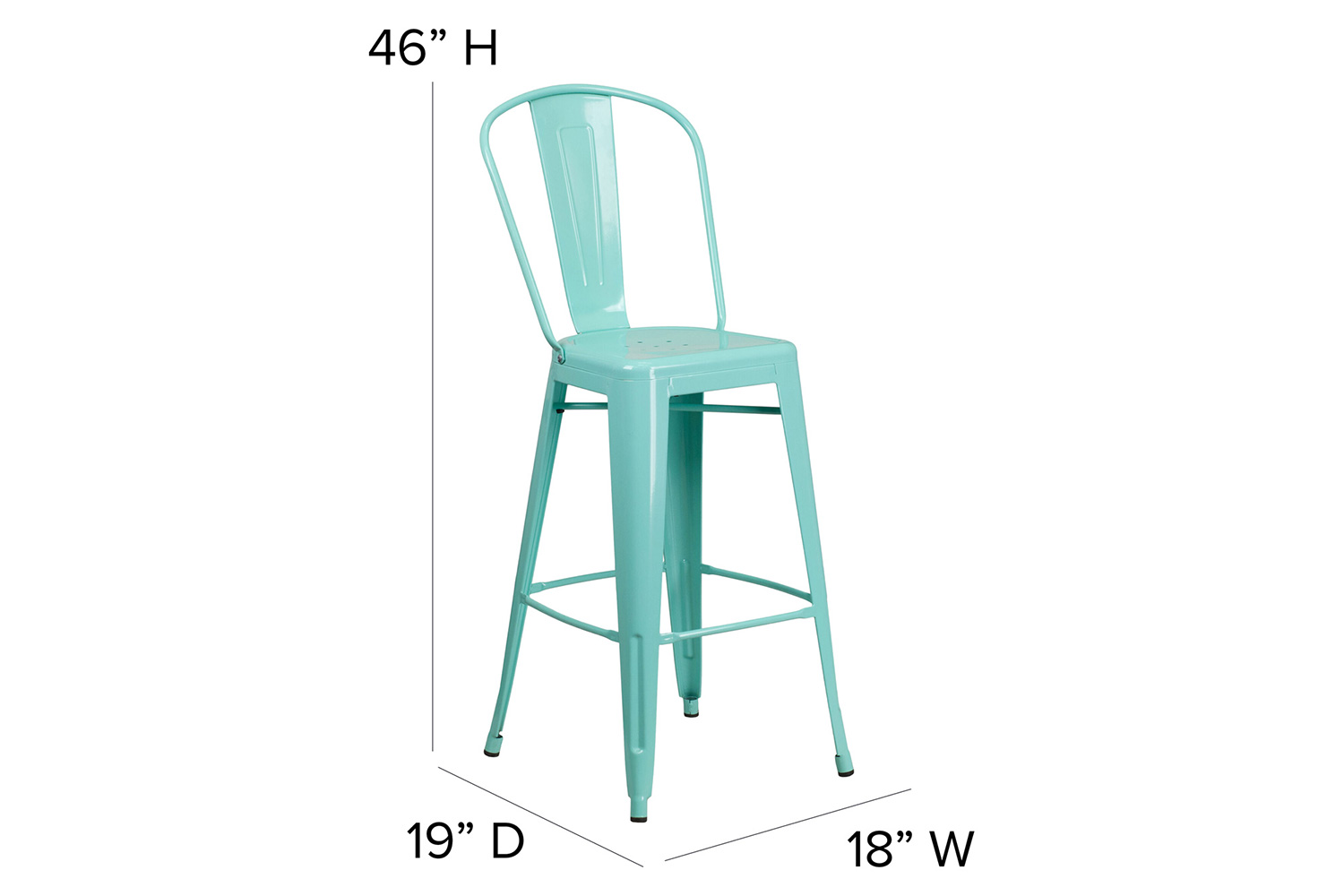 BLNK Carly Commercial Metal Indoor-Outdoor Bar Stool with Back with Poly Resin Wood Seat - Mint Green