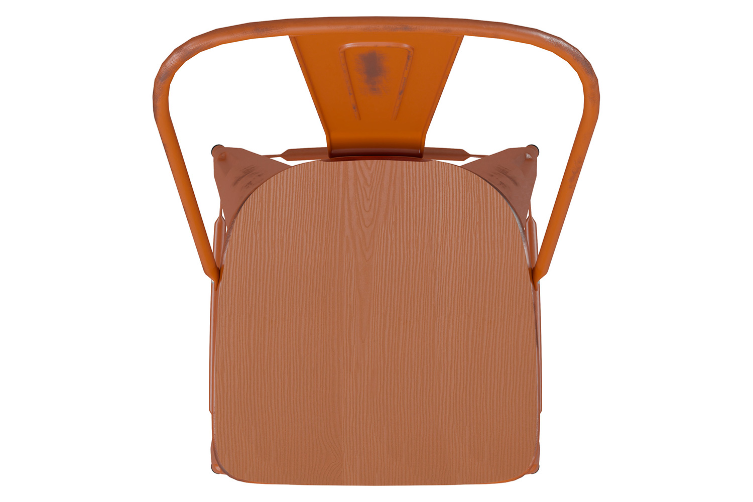 BLNK Carly Commercial Metal Indoor-Outdoor Bar Stool with Back with Poly Resin Wood Seat - Orange/Teak