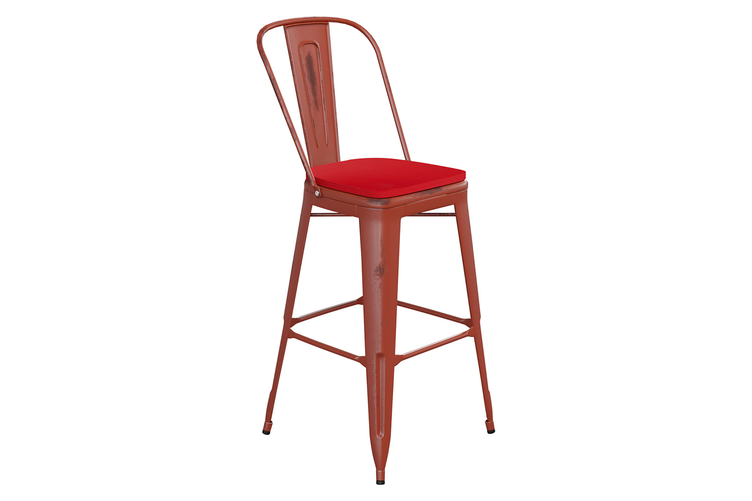 BLNK Carly Commercial Metal Indoor-Outdoor Bar Stool with Back with Poly Resin Wood Seat - Kelly Red/Red