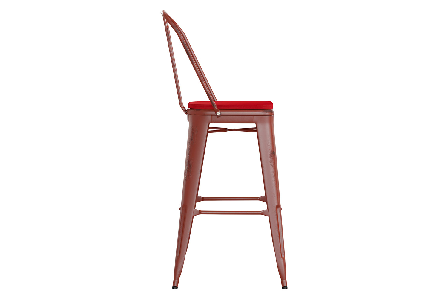 BLNK Carly Commercial Metal Indoor-Outdoor Bar Stool with Back with Poly Resin Wood Seat - Kelly Red/Red
