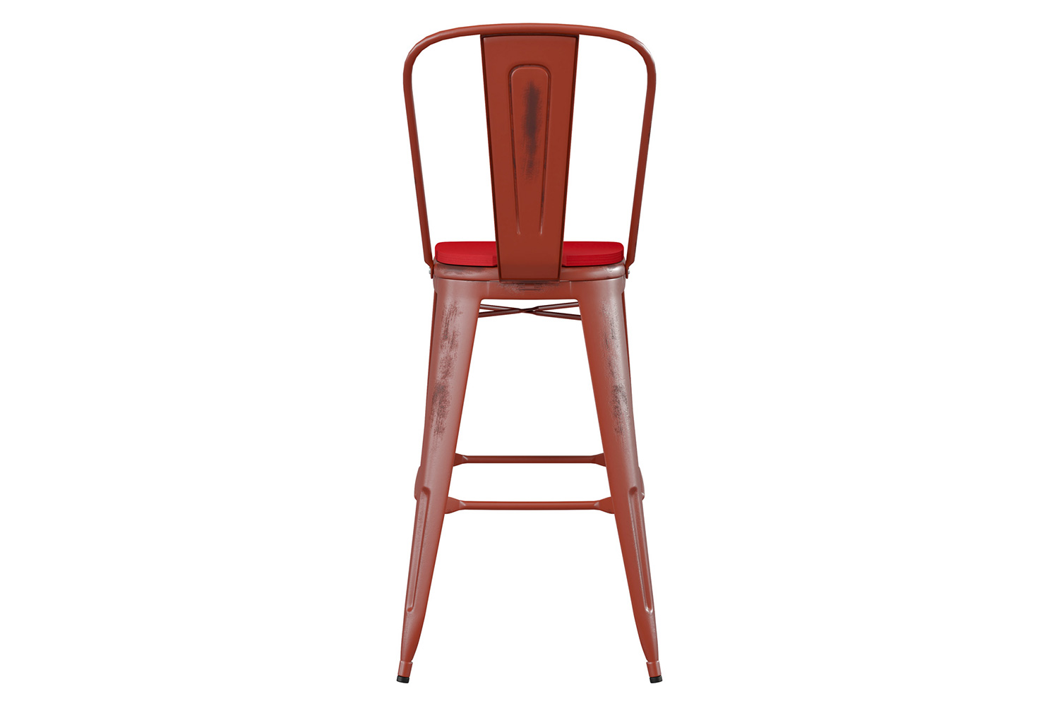 BLNK Carly Commercial Metal Indoor-Outdoor Bar Stool with Back with Poly Resin Wood Seat - Kelly Red/Red