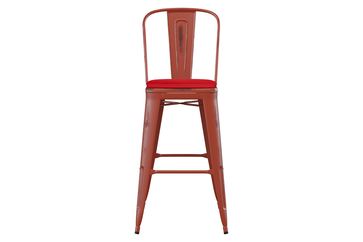 BLNK Carly Commercial Metal Indoor-Outdoor Bar Stool with Back with Poly Resin Wood Seat - Kelly Red/Red