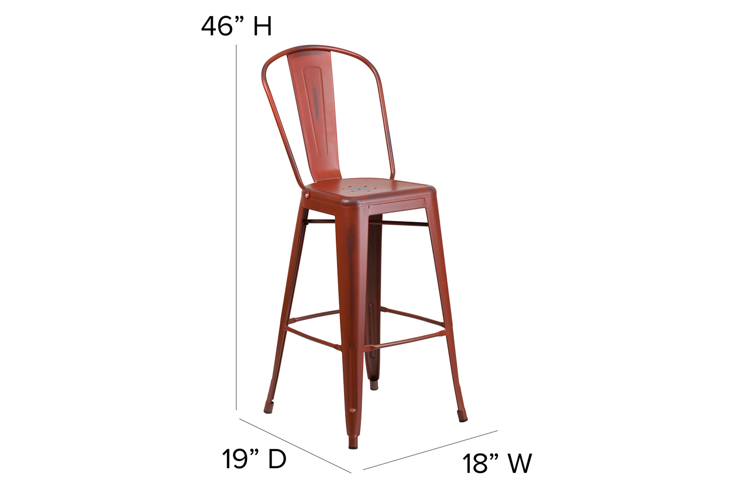BLNK Carly Commercial Metal Indoor-Outdoor Bar Stool with Back with Poly Resin Wood Seat - Kelly Red/Red