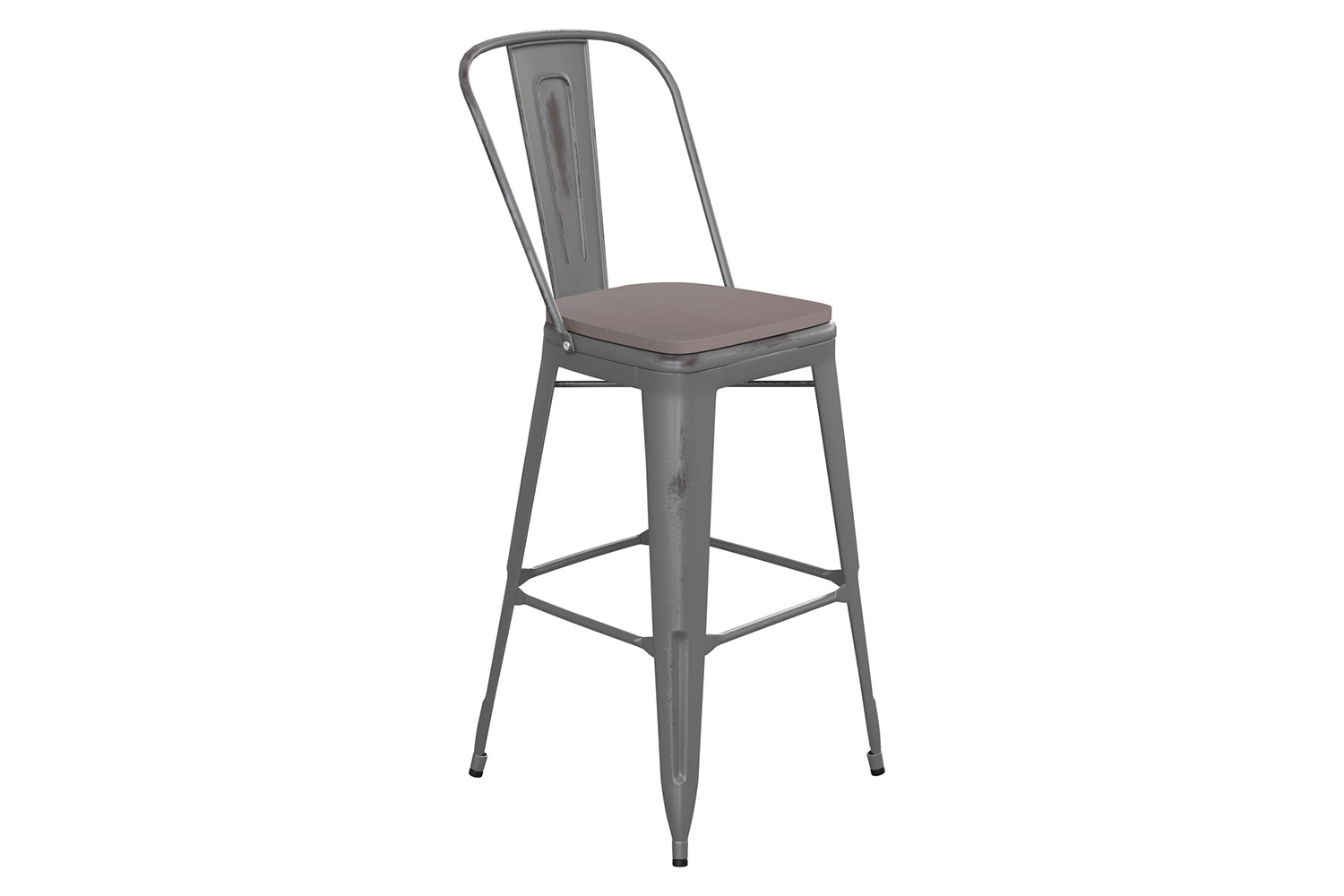 BLNK Carly Commercial Metal Indoor-Outdoor Bar Stool with Back with Poly Resin Wood Seat - Silver Gray/Gray