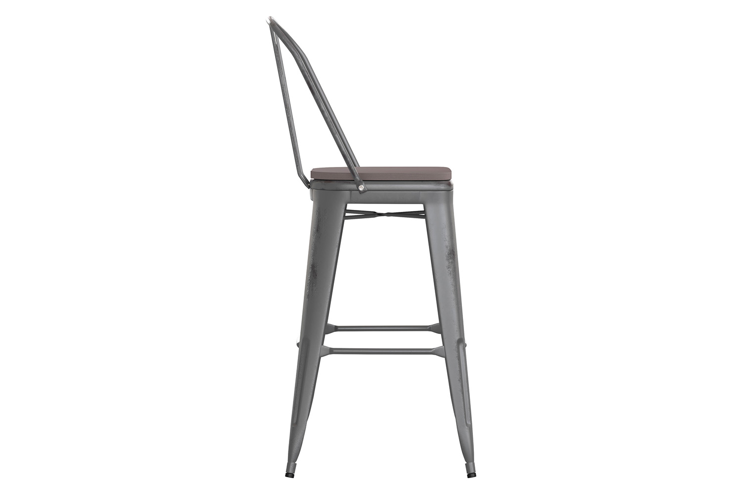 BLNK Carly Commercial Metal Indoor-Outdoor Bar Stool with Back with Poly Resin Wood Seat - Silver Gray/Gray