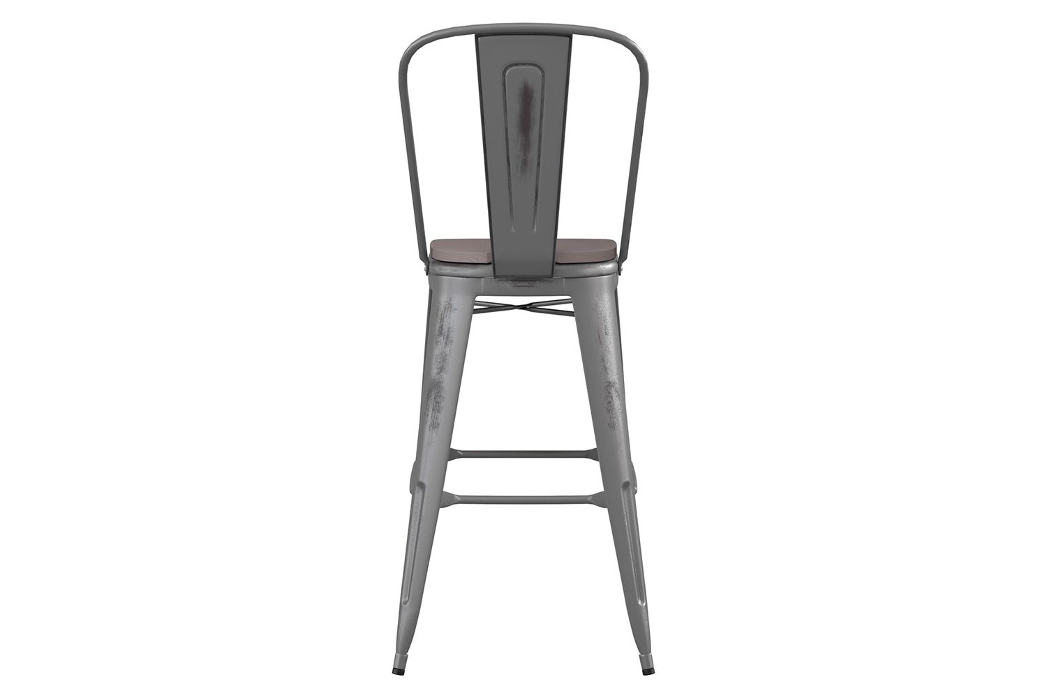 BLNK Carly Commercial Metal Indoor-Outdoor Bar Stool with Back with Poly Resin Wood Seat - Silver Gray/Gray
