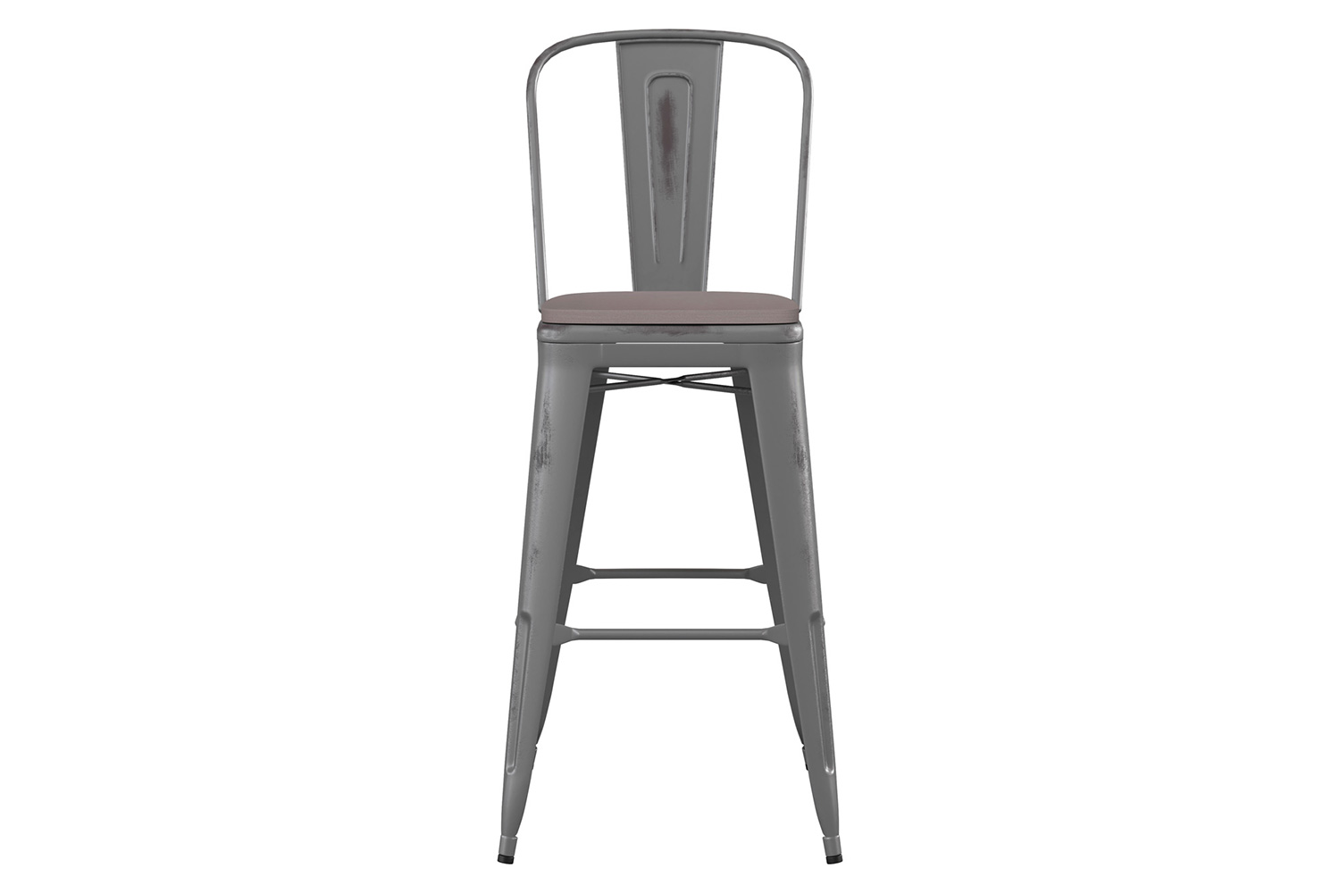 BLNK Carly Commercial Metal Indoor-Outdoor Bar Stool with Back with Poly Resin Wood Seat - Silver Gray/Gray