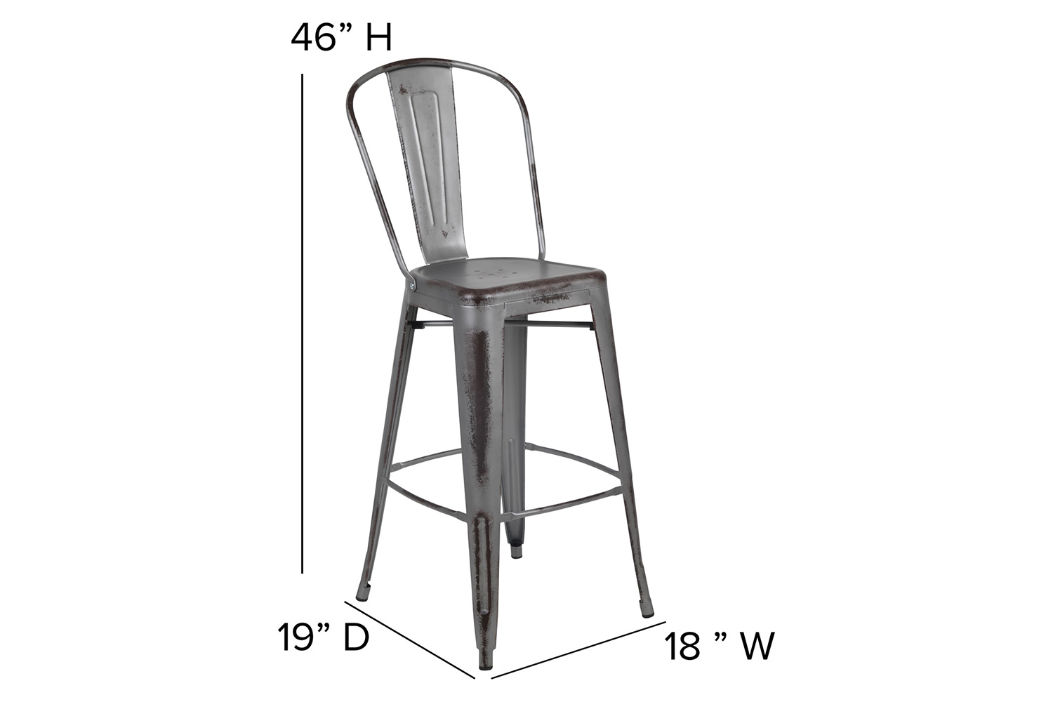 BLNK Carly Commercial Metal Indoor-Outdoor Bar Stool with Back with Poly Resin Wood Seat - Silver Gray/Gray