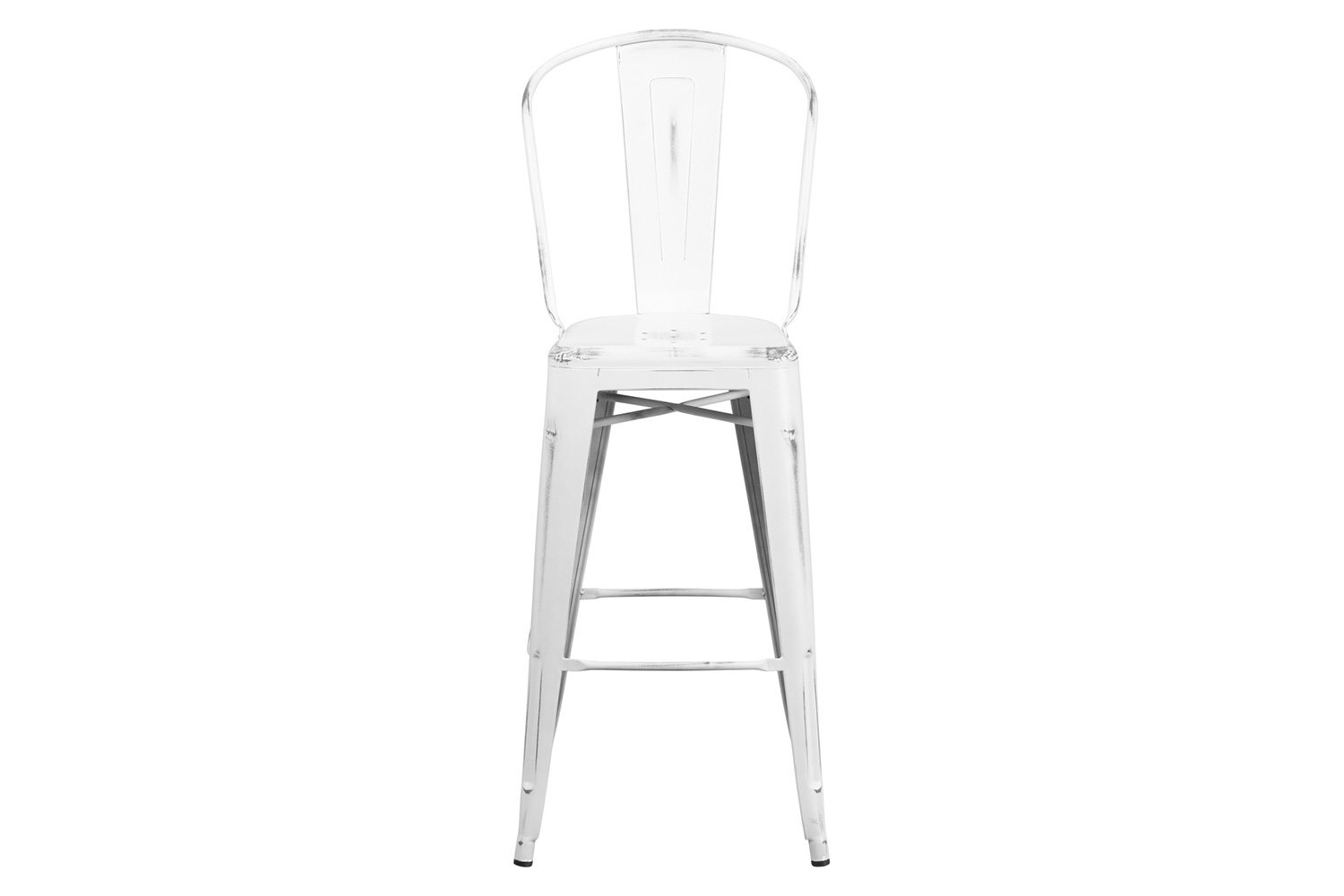 BLNK Cindy Commercial Metal Distressed Indoor-Outdoor Bar Stool with Back - White