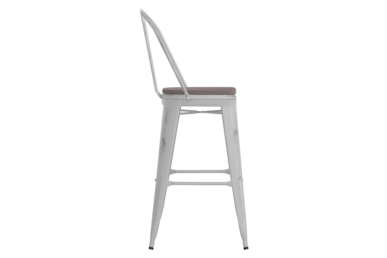 BLNK Carly Commercial Metal Indoor-Outdoor Bar Stool with Back with Poly Resin Wood Seat - White/Gray