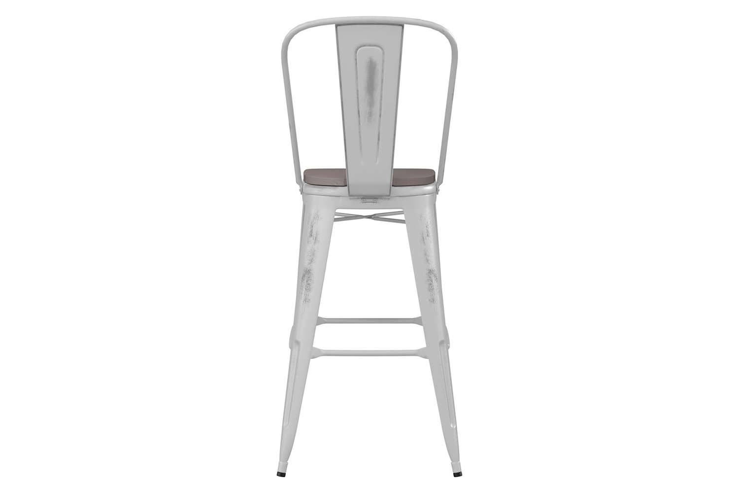BLNK Carly Commercial Metal Indoor-Outdoor Bar Stool with Back with Poly Resin Wood Seat - White/Gray