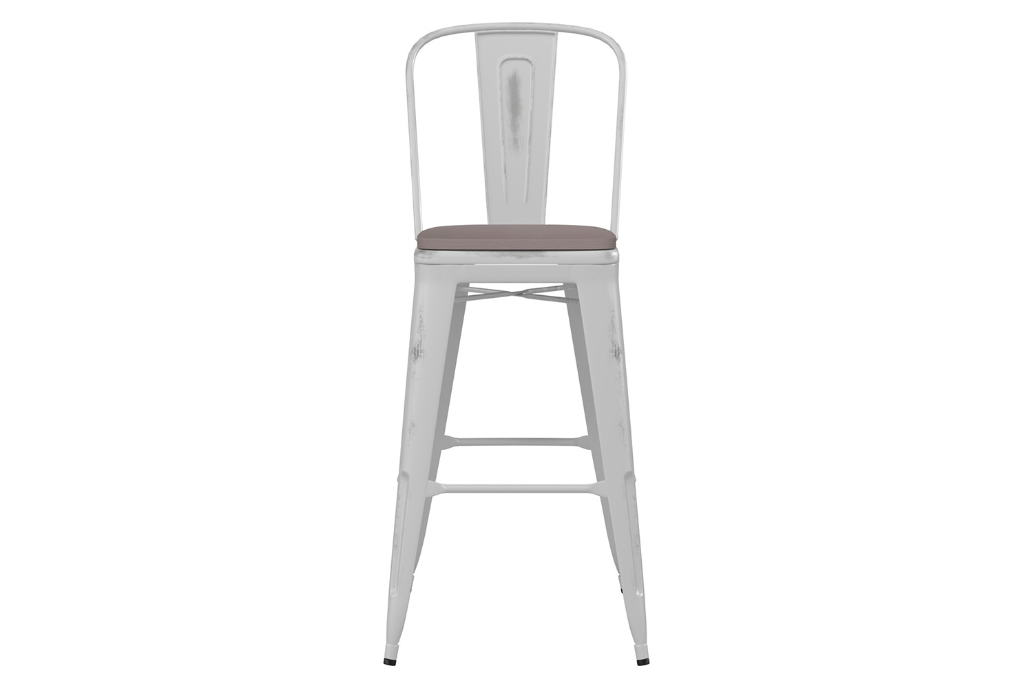 BLNK Carly Commercial Metal Indoor-Outdoor Bar Stool with Back with Poly Resin Wood Seat - White/Gray