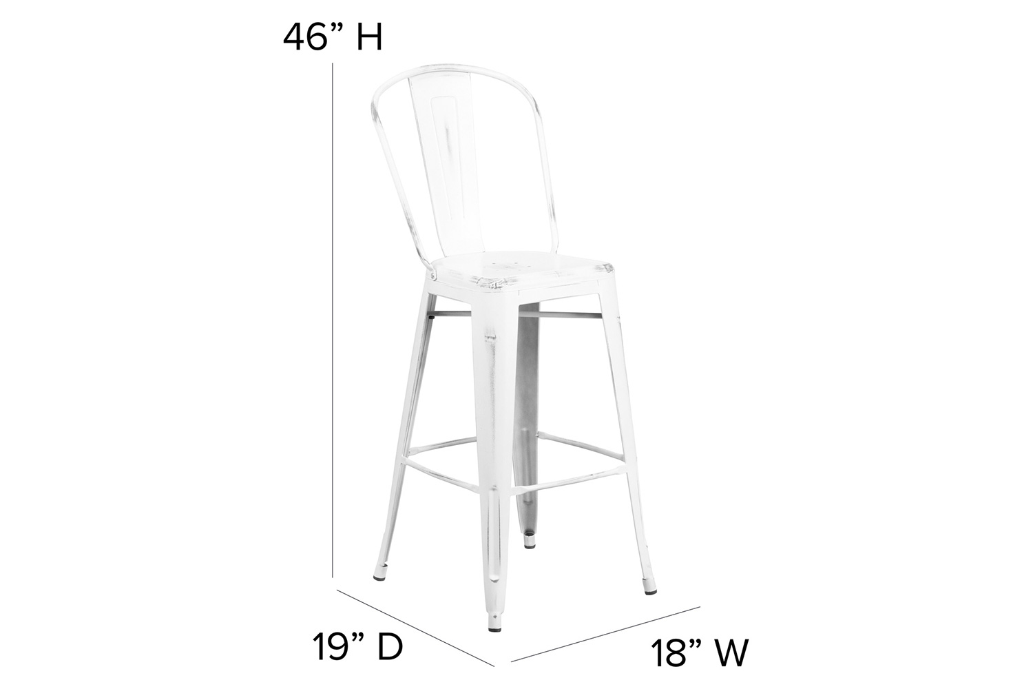 BLNK Carly Commercial Metal Indoor-Outdoor Bar Stool with Back with Poly Resin Wood Seat - White/Gray