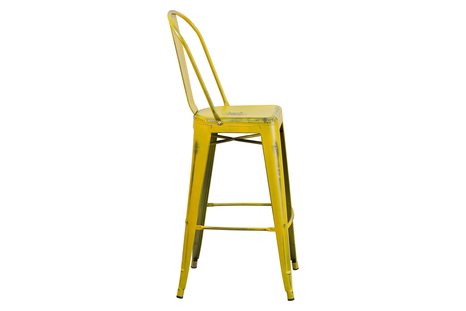 BLNK Cindy Commercial Metal Distressed Indoor-Outdoor Bar Stool with Back - Yellow