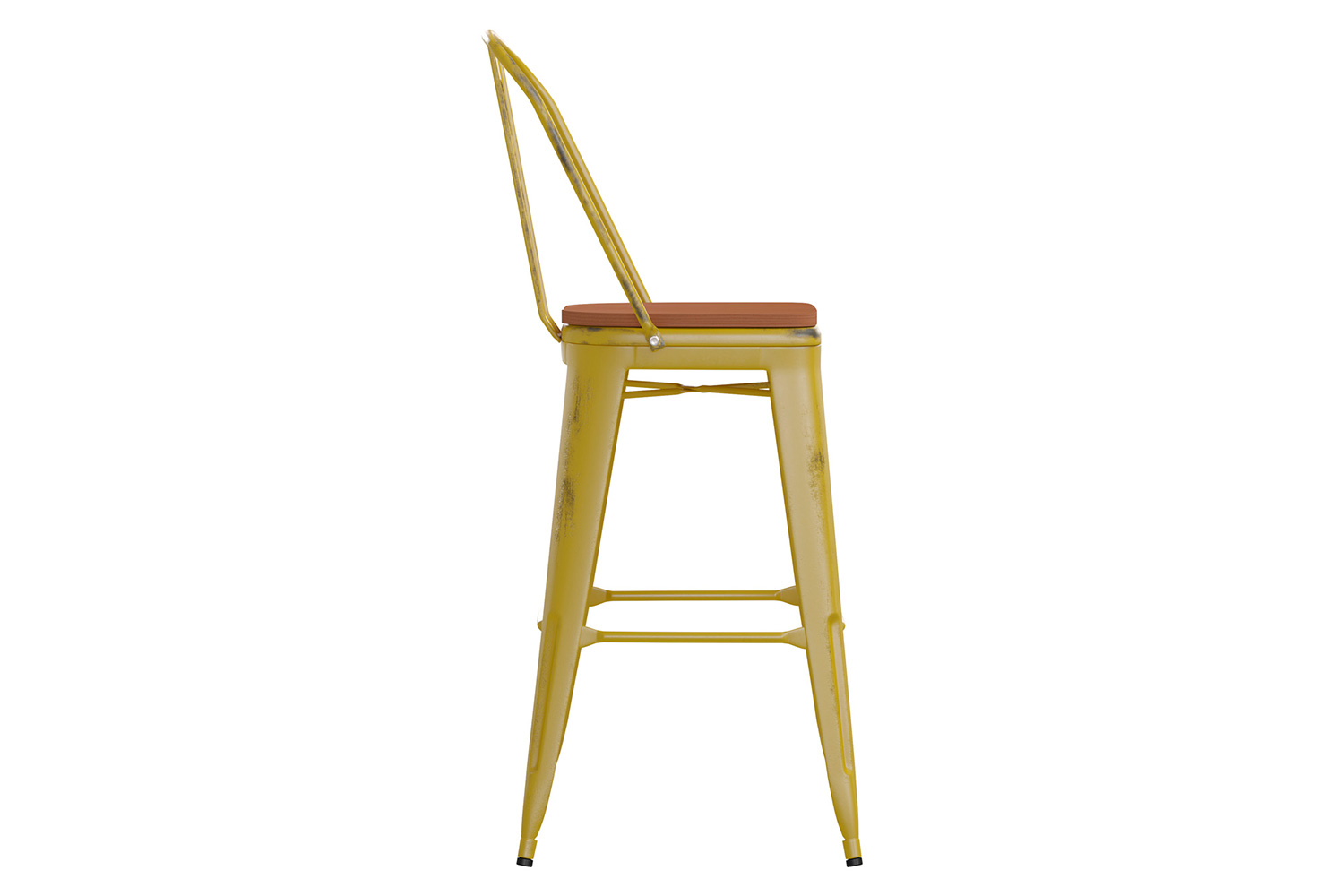 BLNK Carly Commercial Metal Indoor-Outdoor Bar Stool with Back with Poly Resin Wood Seat - Yellow/Teak