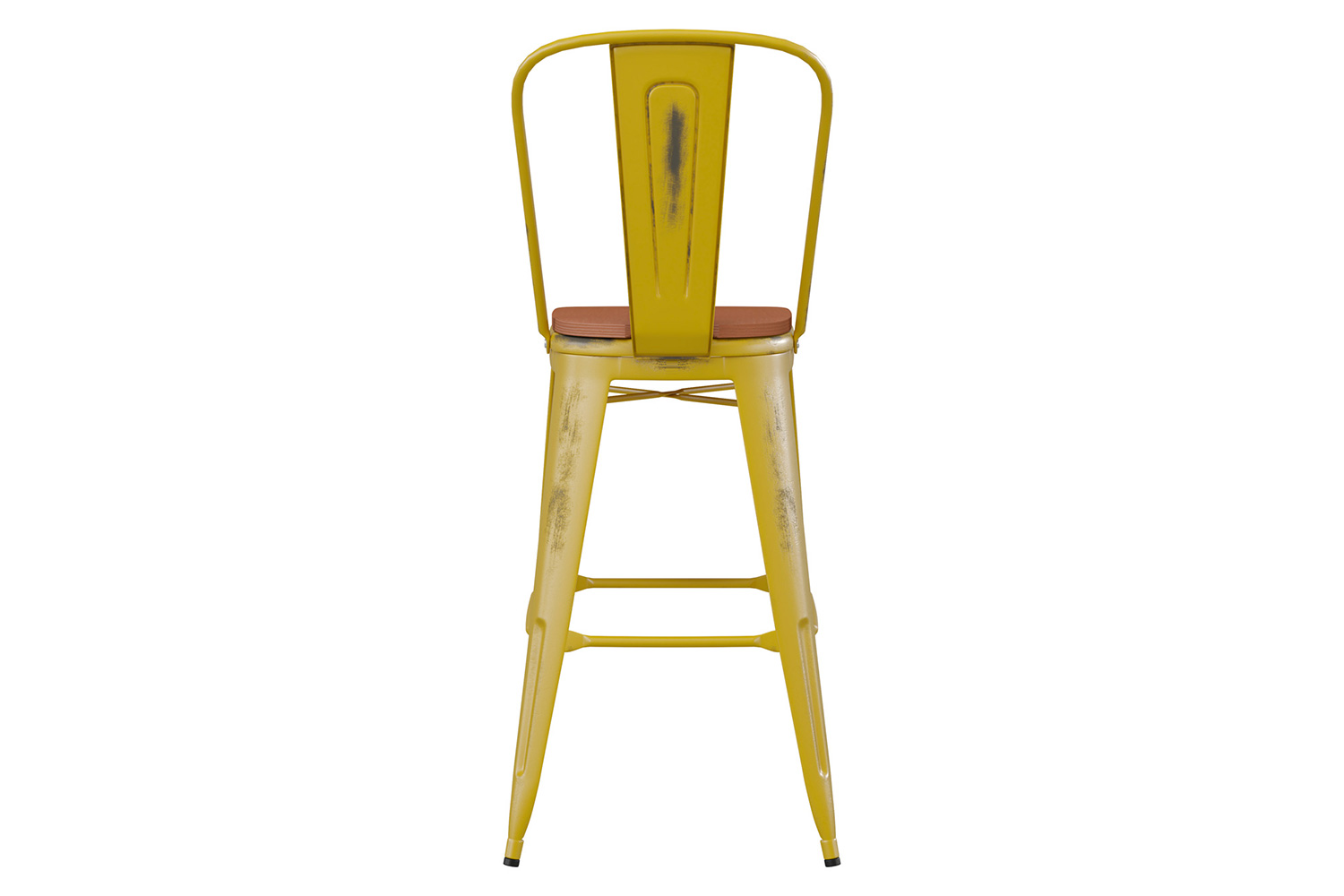 BLNK Carly Commercial Metal Indoor-Outdoor Bar Stool with Back with Poly Resin Wood Seat - Yellow/Teak