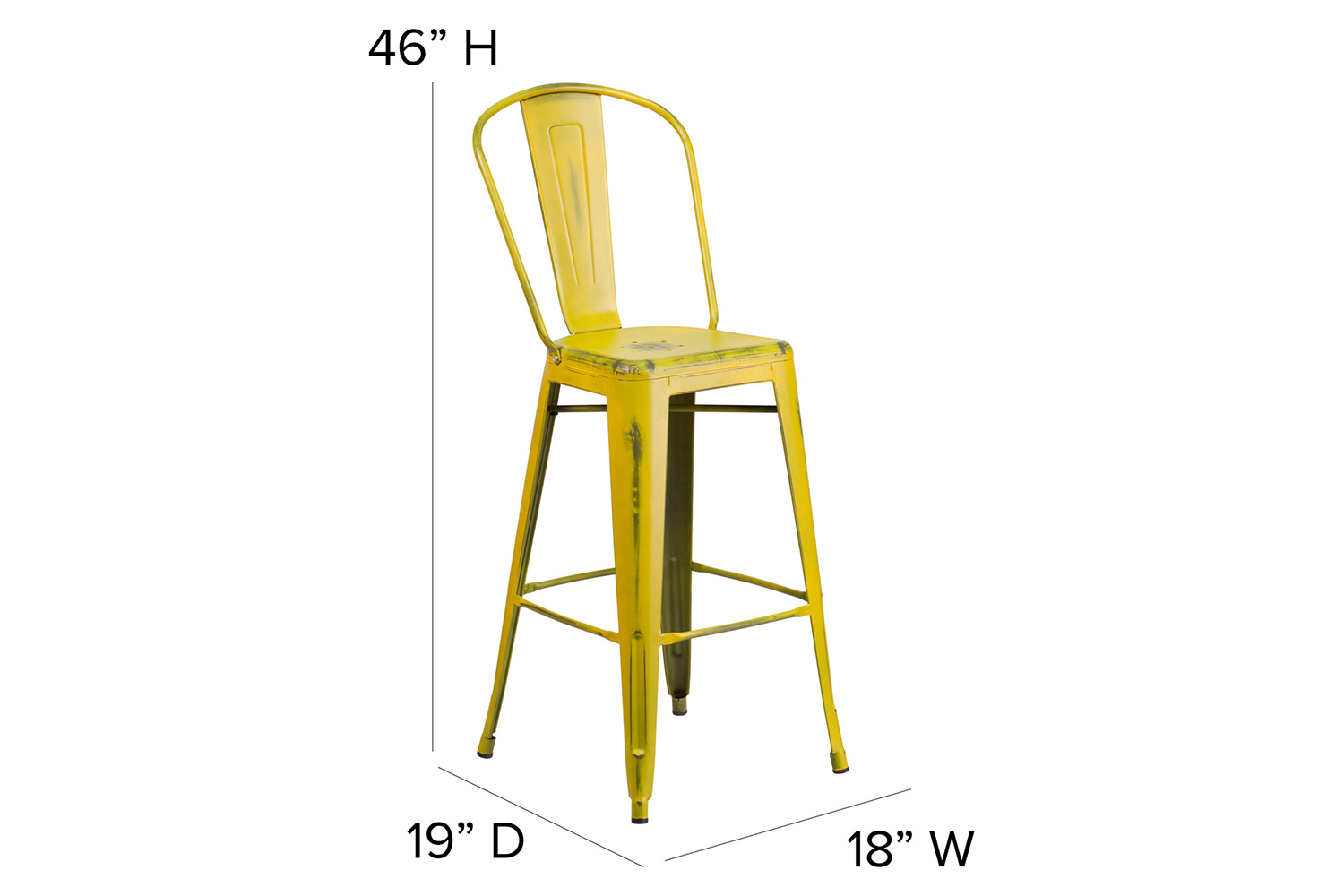 BLNK Carly Commercial Metal Indoor-Outdoor Bar Stool with Back with Poly Resin Wood Seat - Yellow/Teak