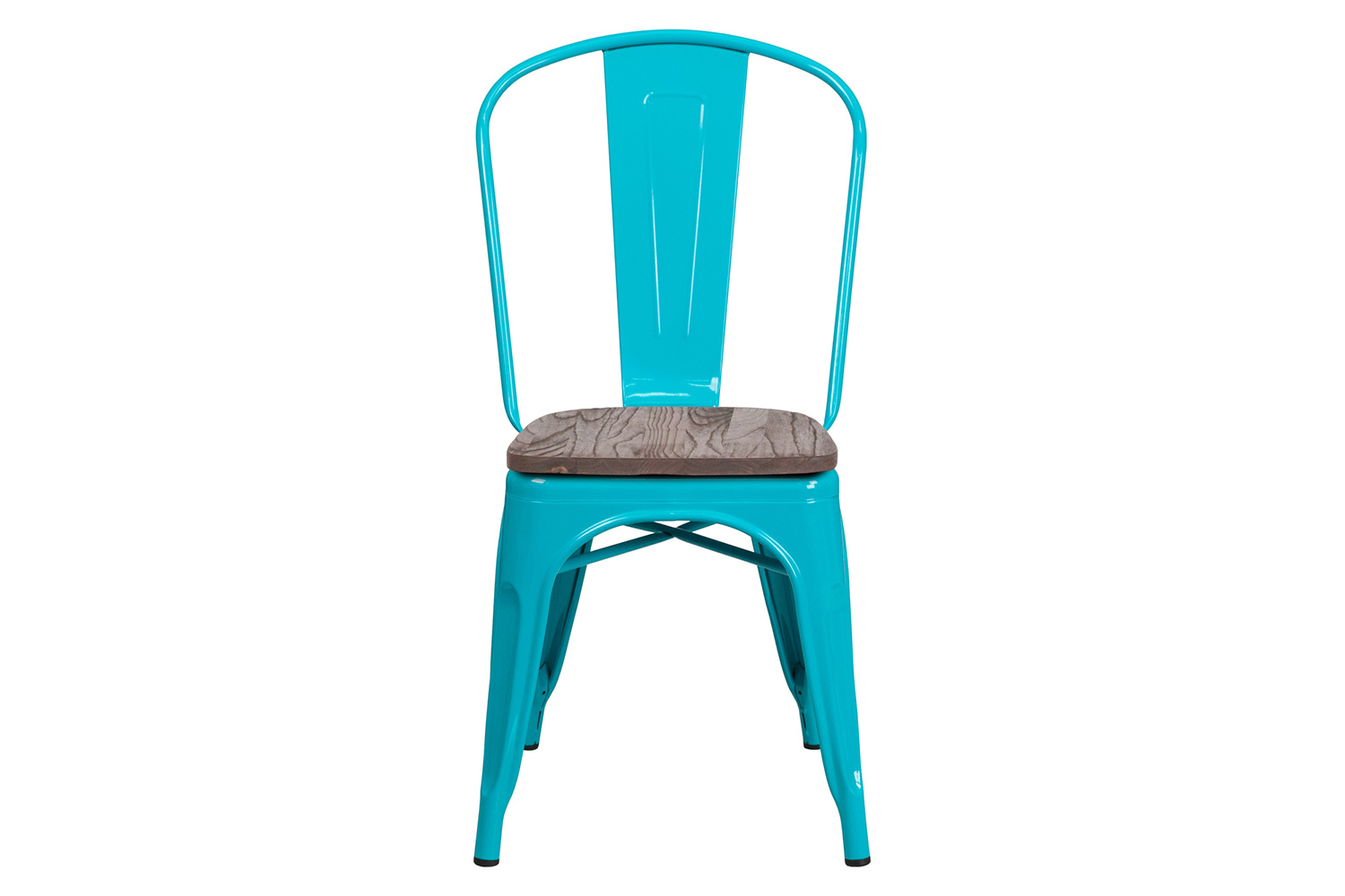 BLNK Tenley Metal Stackable Chair with Wood Seat - Crystal Teal/Blue