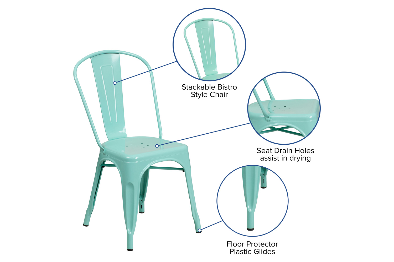 BLNK Tenley Commercial Metal Indoor-Outdoor Stackable Chair - Mint Green
