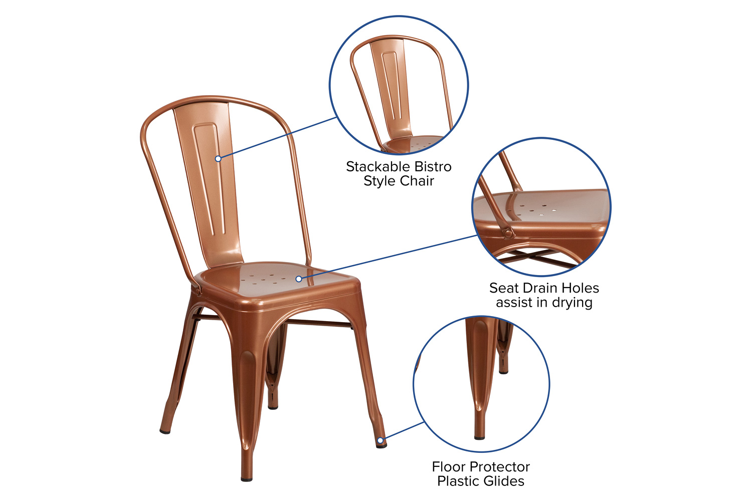BLNK Tenley Commercial Metal Indoor-Outdoor Stackable Chair - Copper