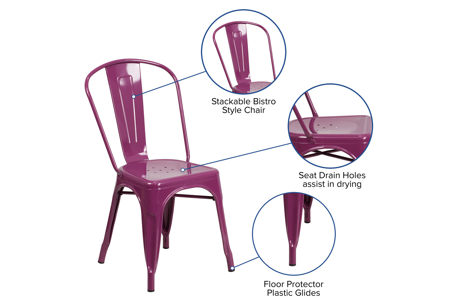 BLNK Tenley Commercial Metal Indoor-Outdoor Stackable Chair - Purple