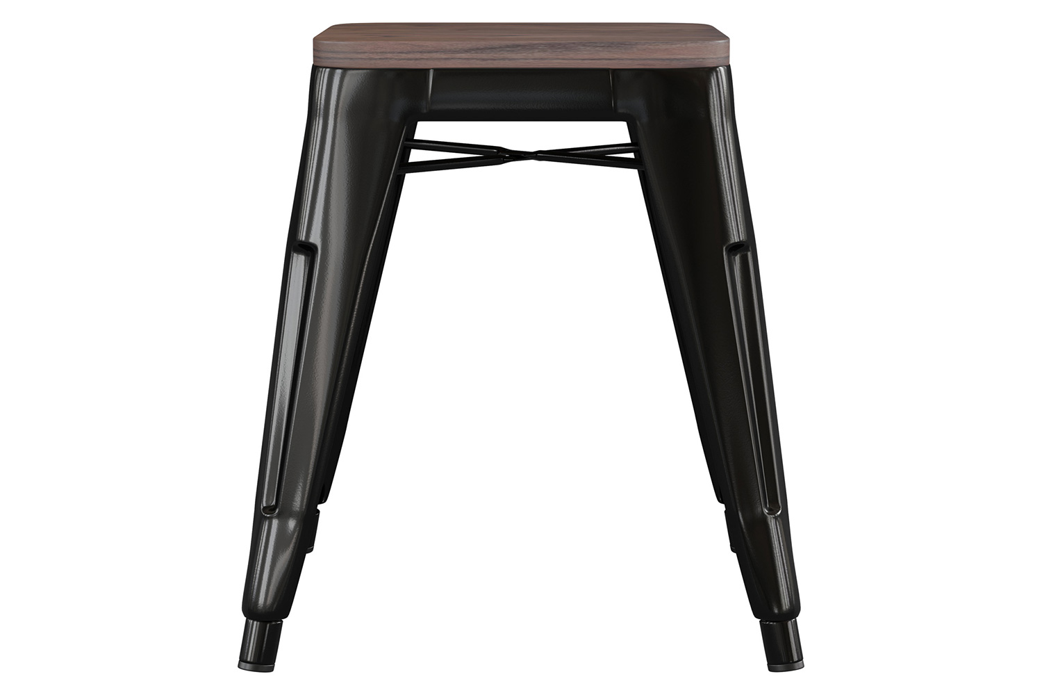 BLNK Kai Commercial Metal Backless Stackable Table Height Dining Stool with Wooden Seat Set of 4 - Black