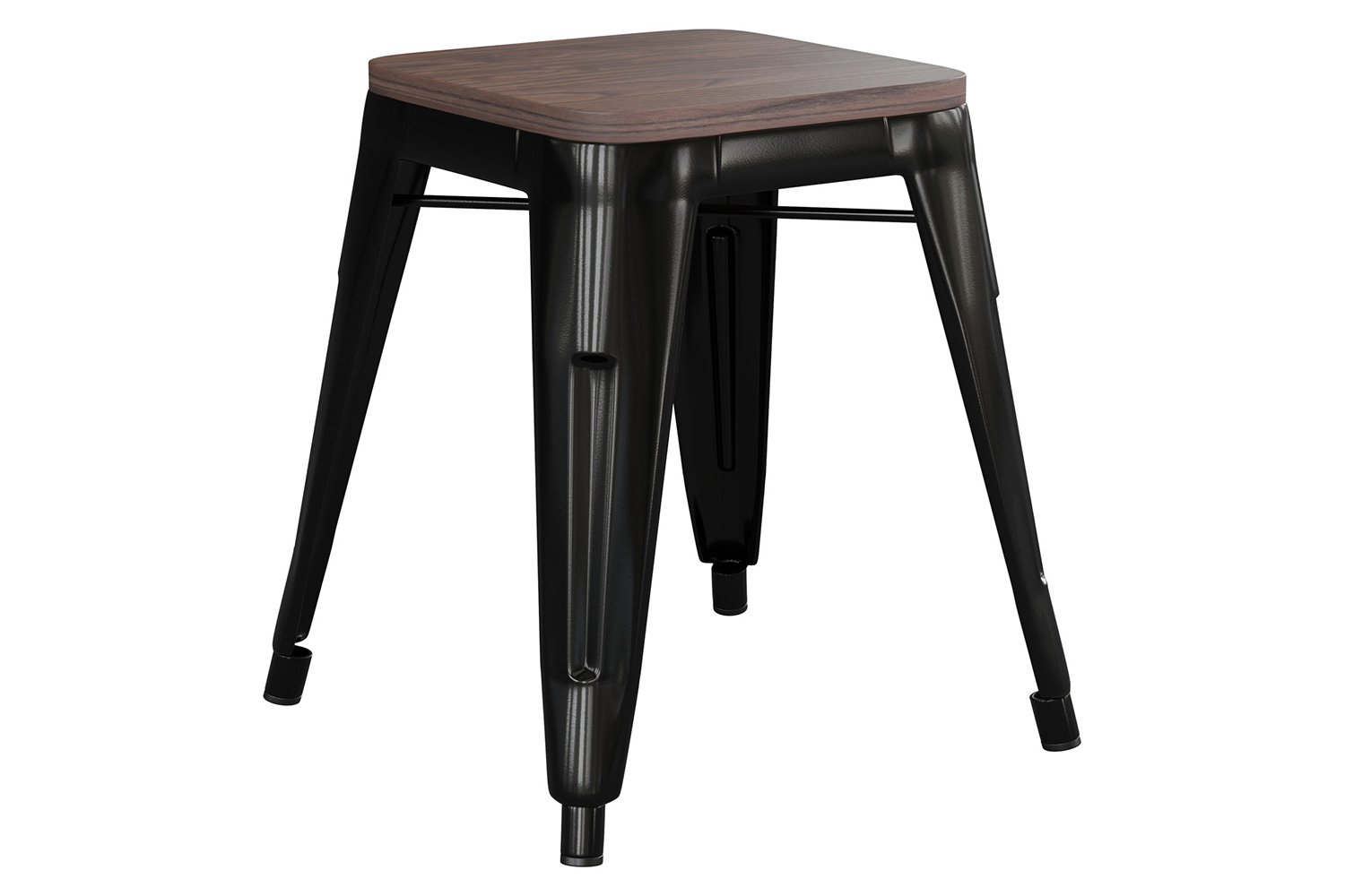BLNK Kai Commercial Metal Backless Stackable Table Height Dining Stool with Wooden Seat Set of 4 - Black