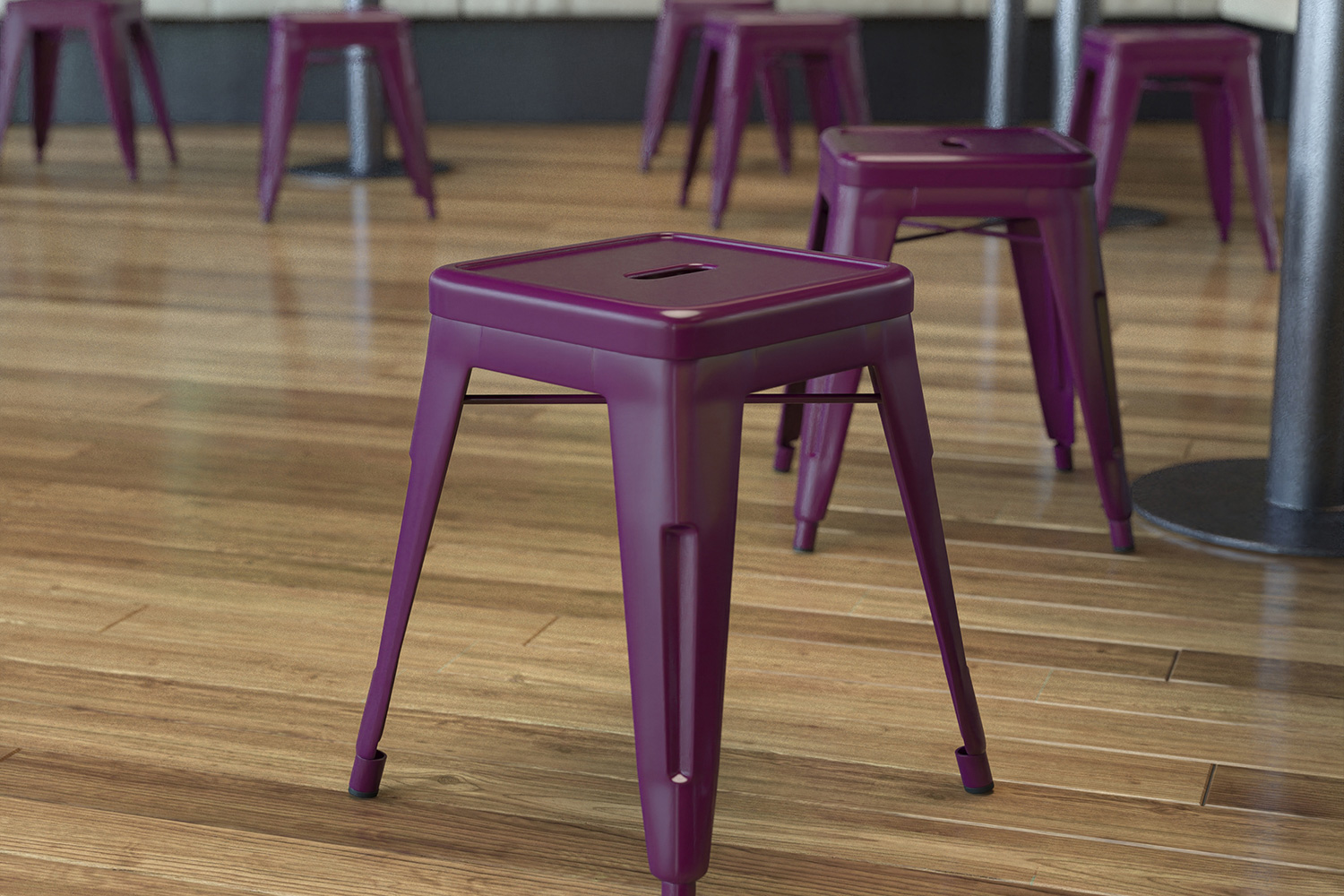 BLNK - Kai Commercial Indoor Metal Backless Stackable Table Height Dining Stool Set of 4
