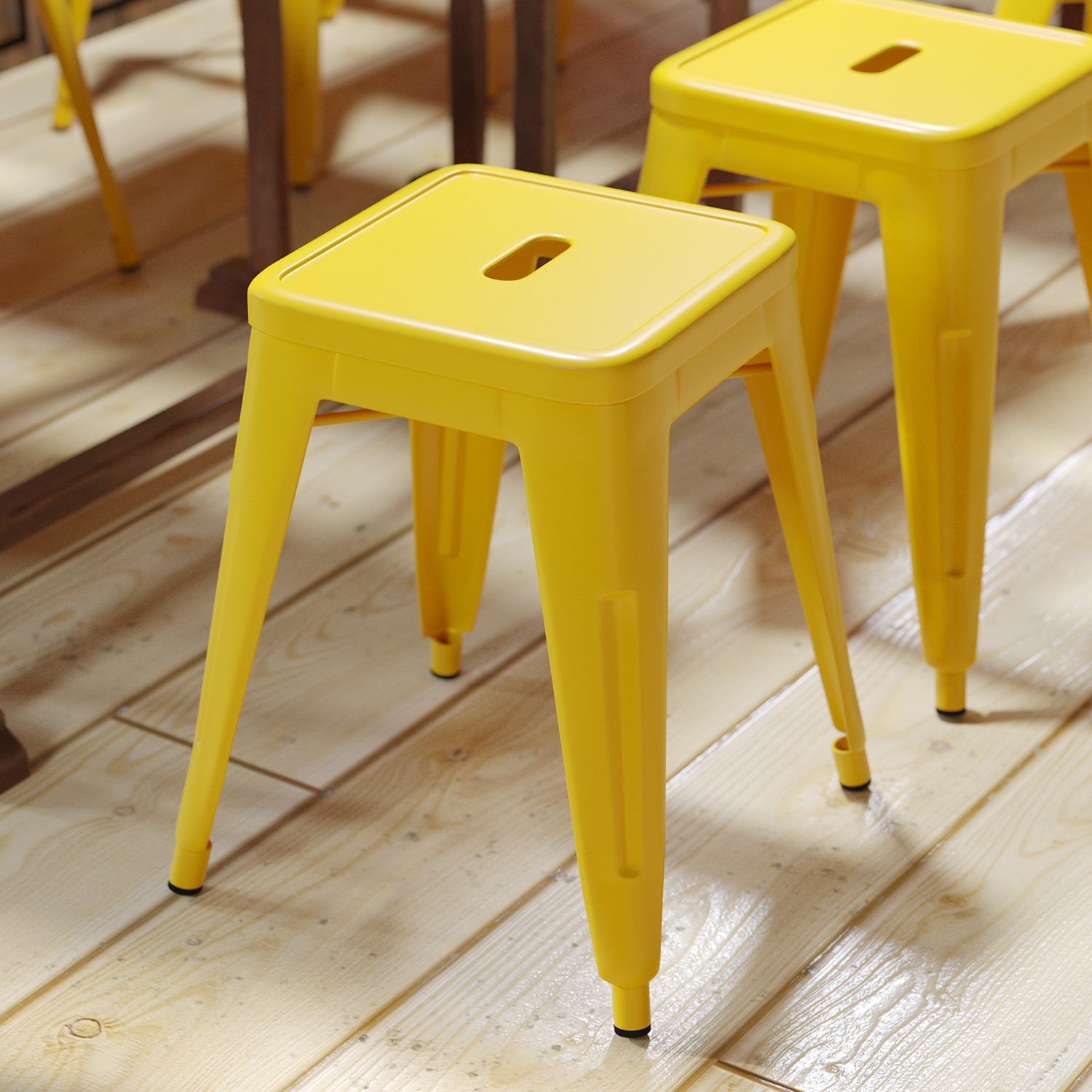BLNK - Kai Commercial Indoor Metal Backless Stackable Table Height Dining Stool Set of 4