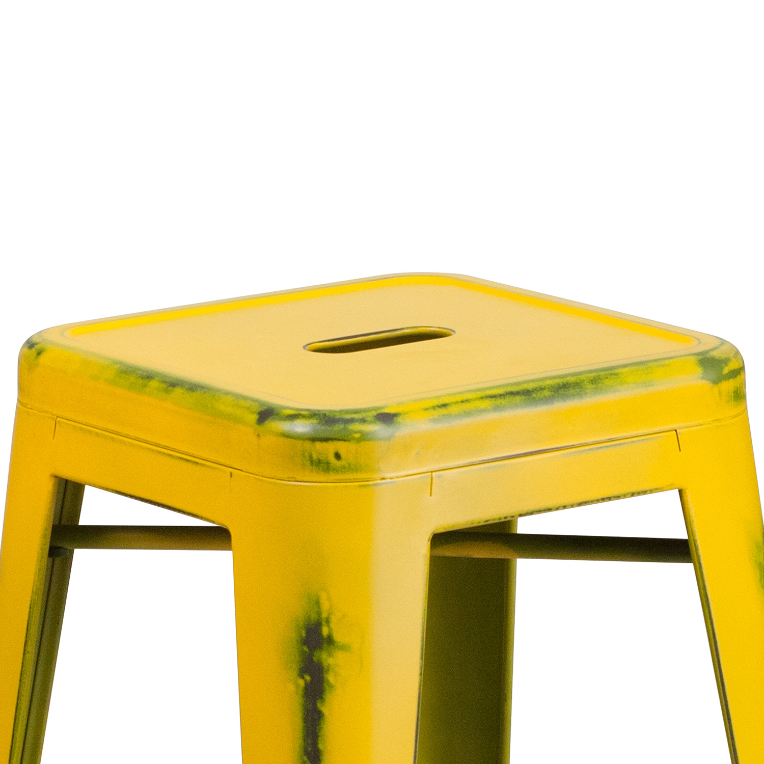 BLNK Kai Commercial Metal Backless Distressed Indoor-Outdoor Counter Height Stool - Yellow