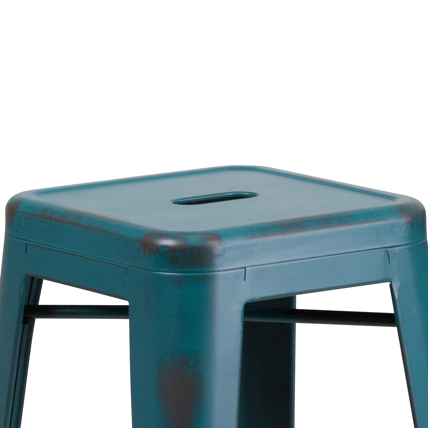 BLNK Kai Commercial Metal Backless Distressed Indoor-Outdoor Bar Stool - Kelly Blue/Teal