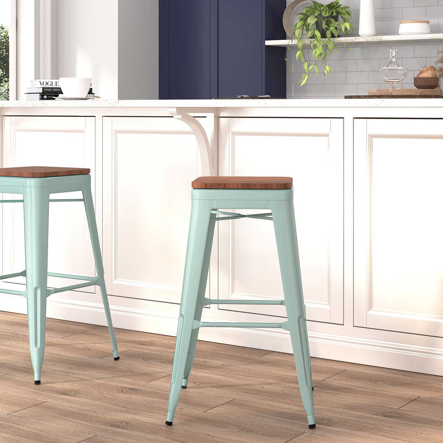 BLNK - Murray Backless Bar Stool with Square Wood Seat