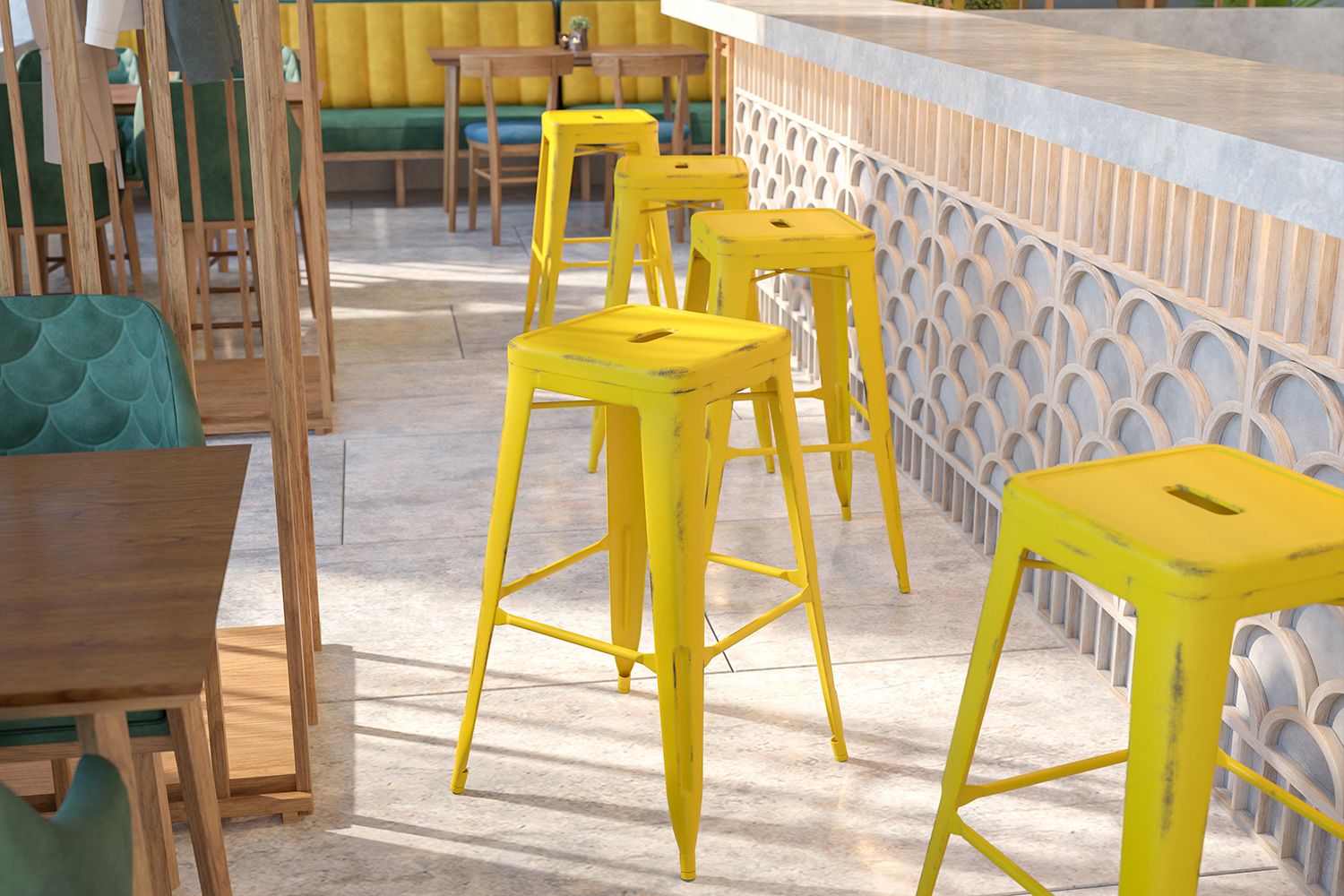 BLNK - Kai Commercial Metal Backless Distressed Indoor-Outdoor Bar Stool