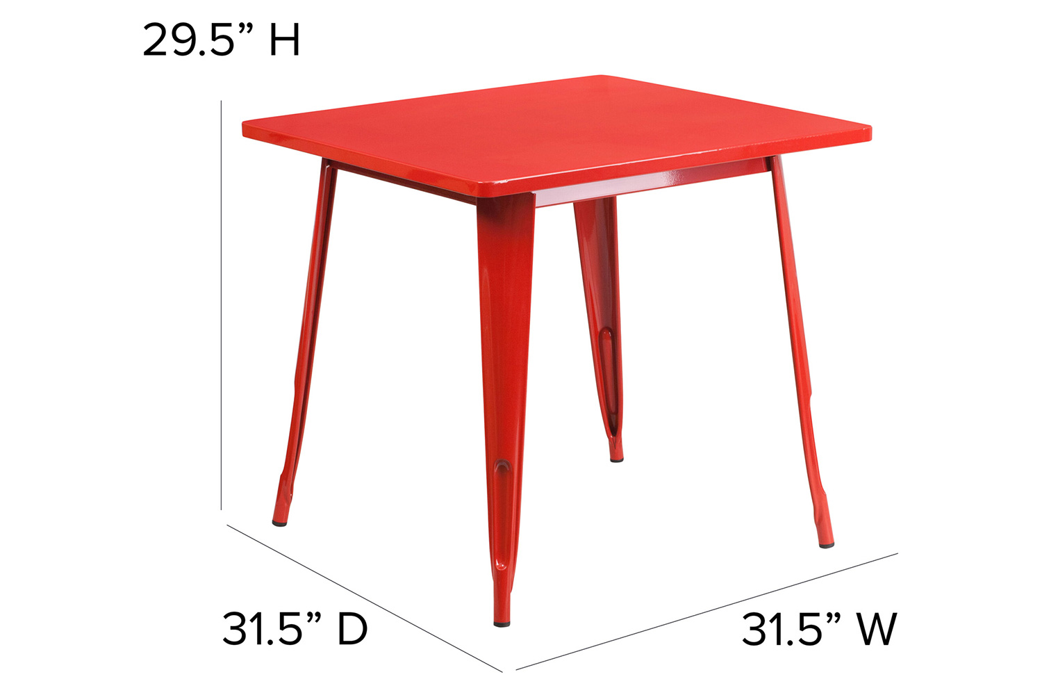 BLNK Felix Commercial Square Metal Indoor-Outdoor Table - Red