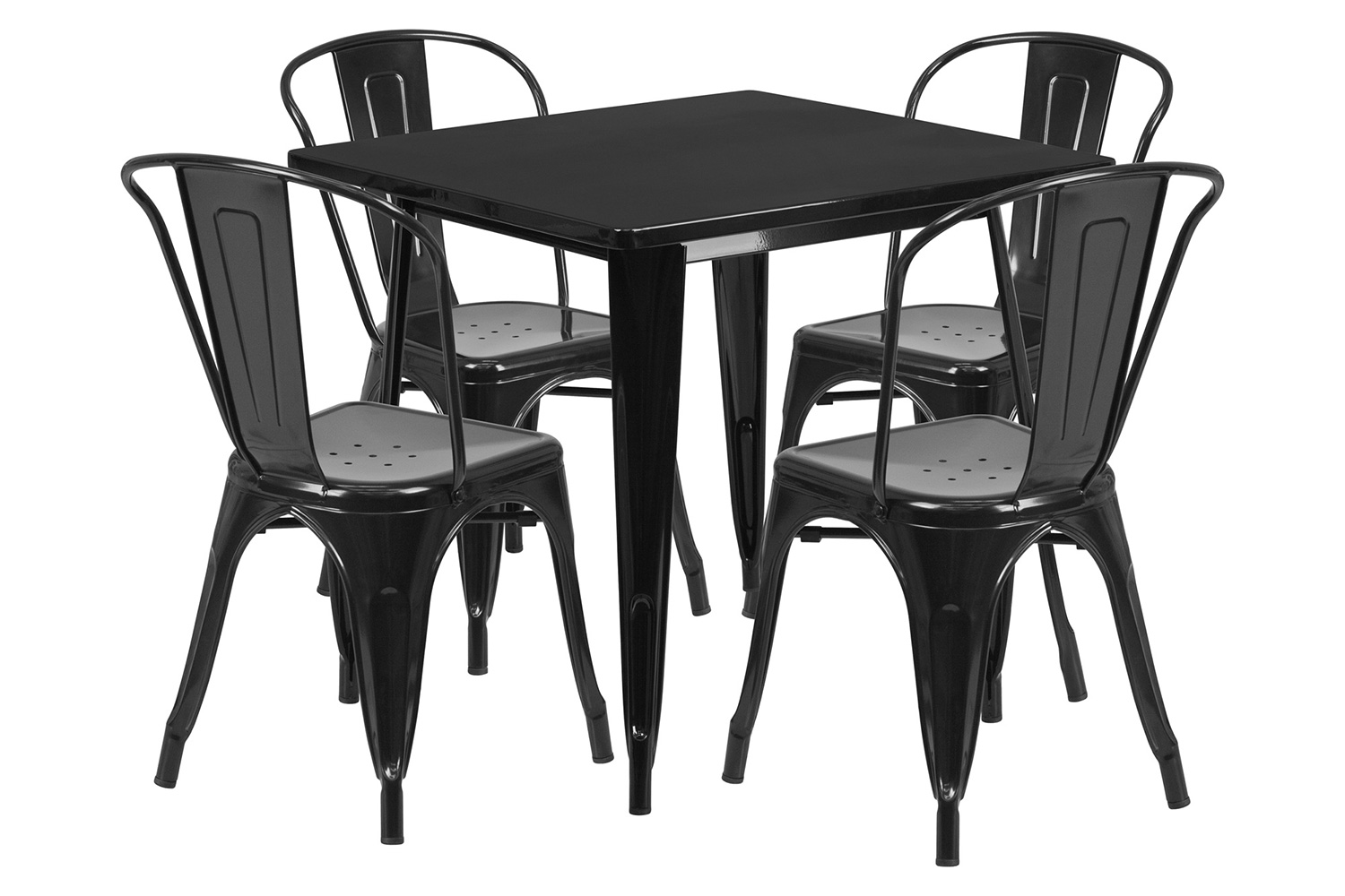 BLNK - Foster Commercial Square Metal Indoor-Outdoor Table Set with 4 Stack Chairs