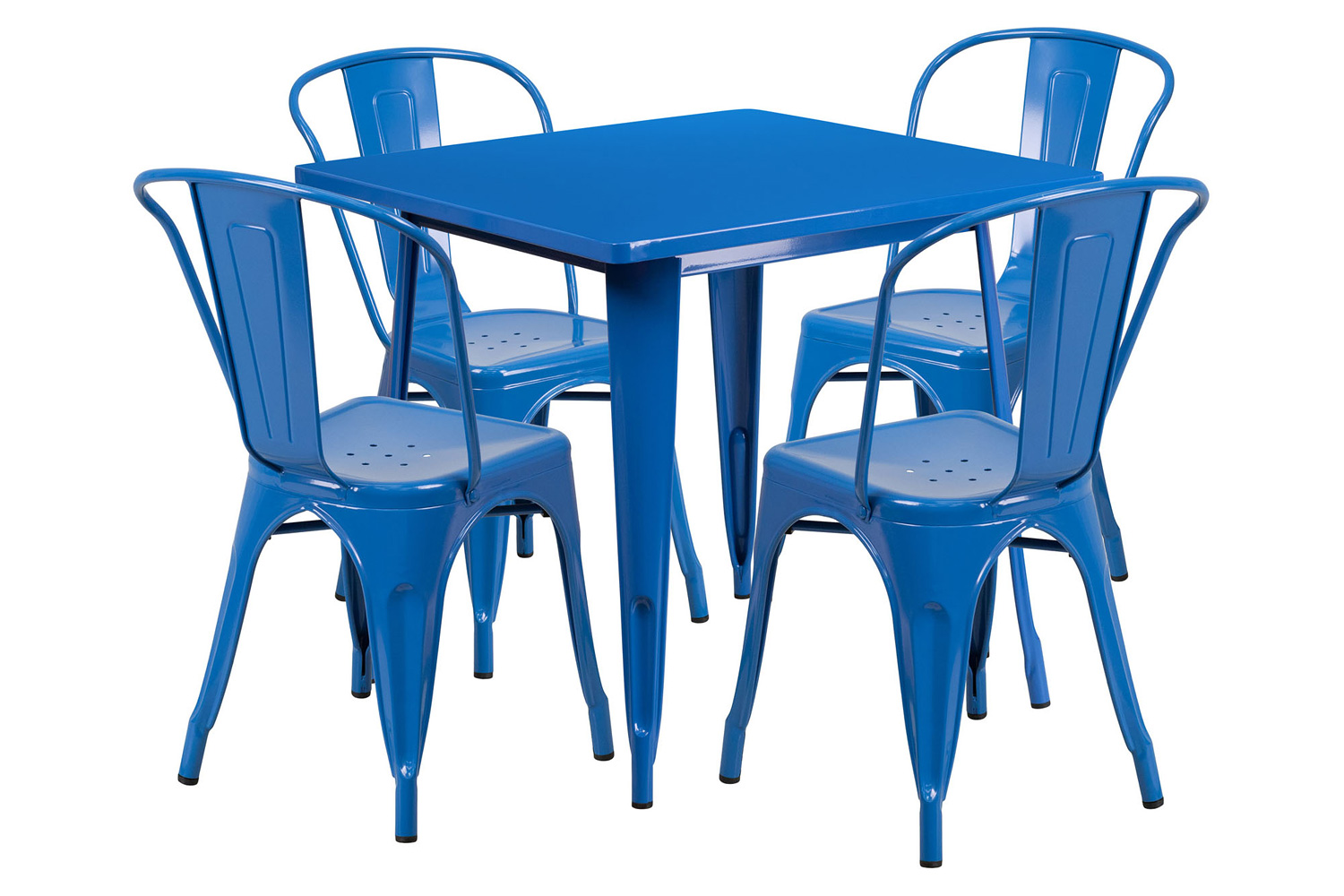 BLNK - Foster Commercial Square Metal Indoor-Outdoor Table Set with 4 Stack Chairs